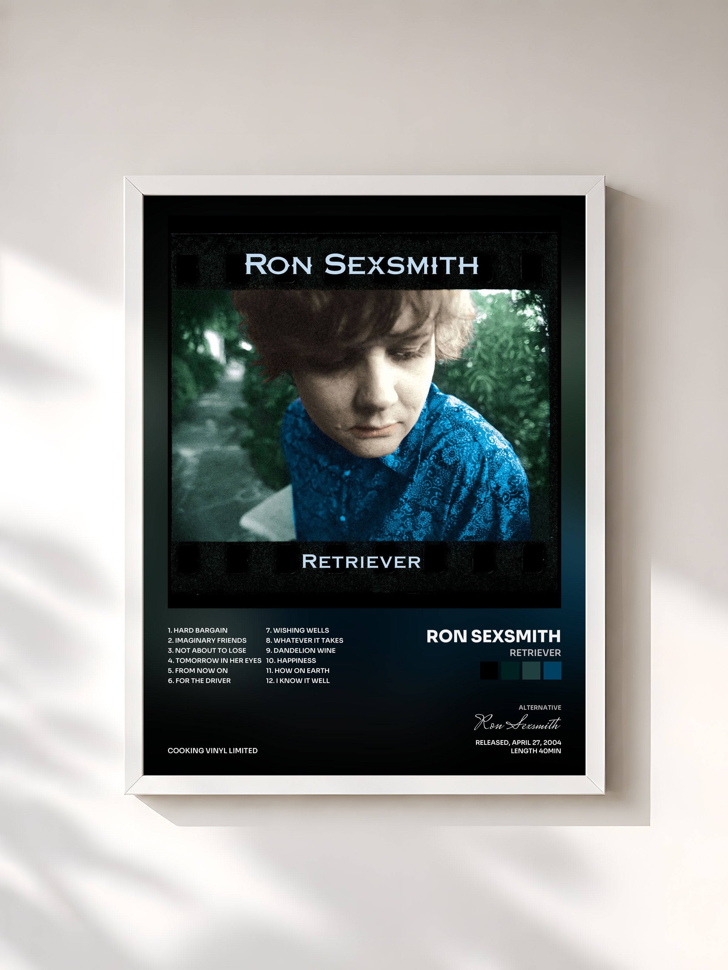 #blanc Tableau de l'album Retriever de Ron Sexsmith, cadre blanc, imprimé et encadré en France