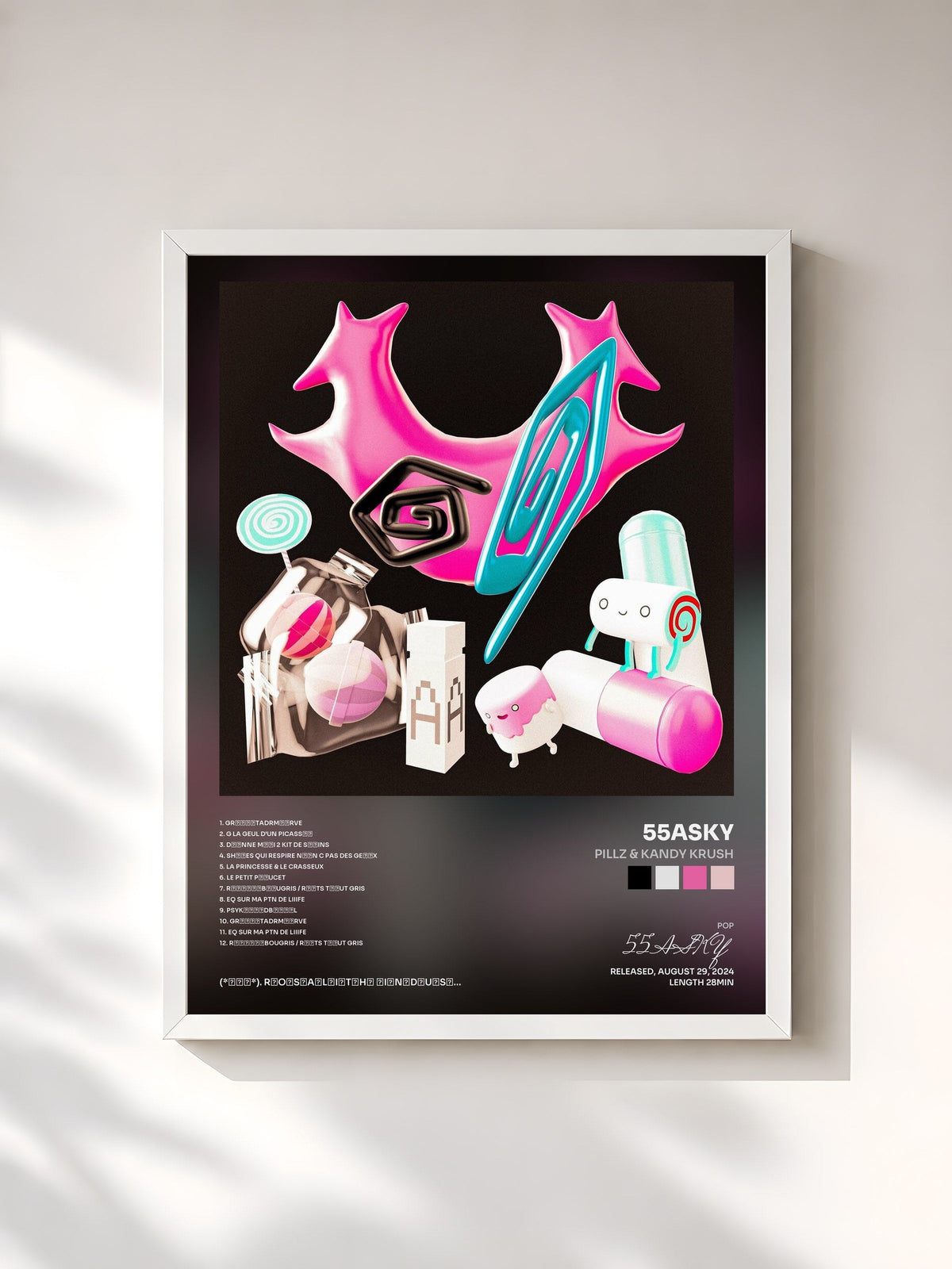 #blanc PILLZ & KANDY KRUSH by 55ASKY as a framed art print, white frame, printed and framed in France