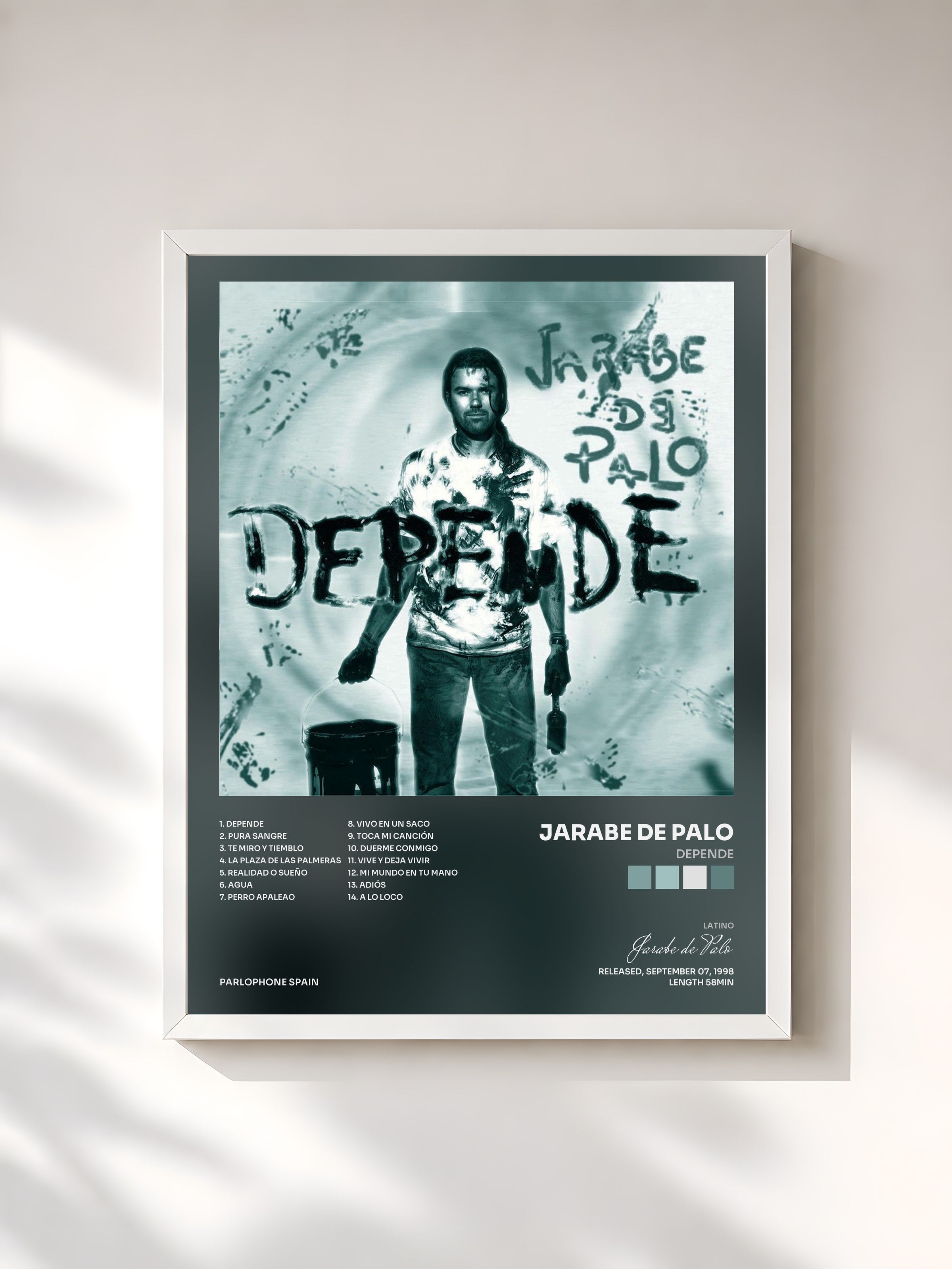 #blanc Tableau de l'album Depende de Jarabe de Palo, cadre blanc, imprimé et encadré en France