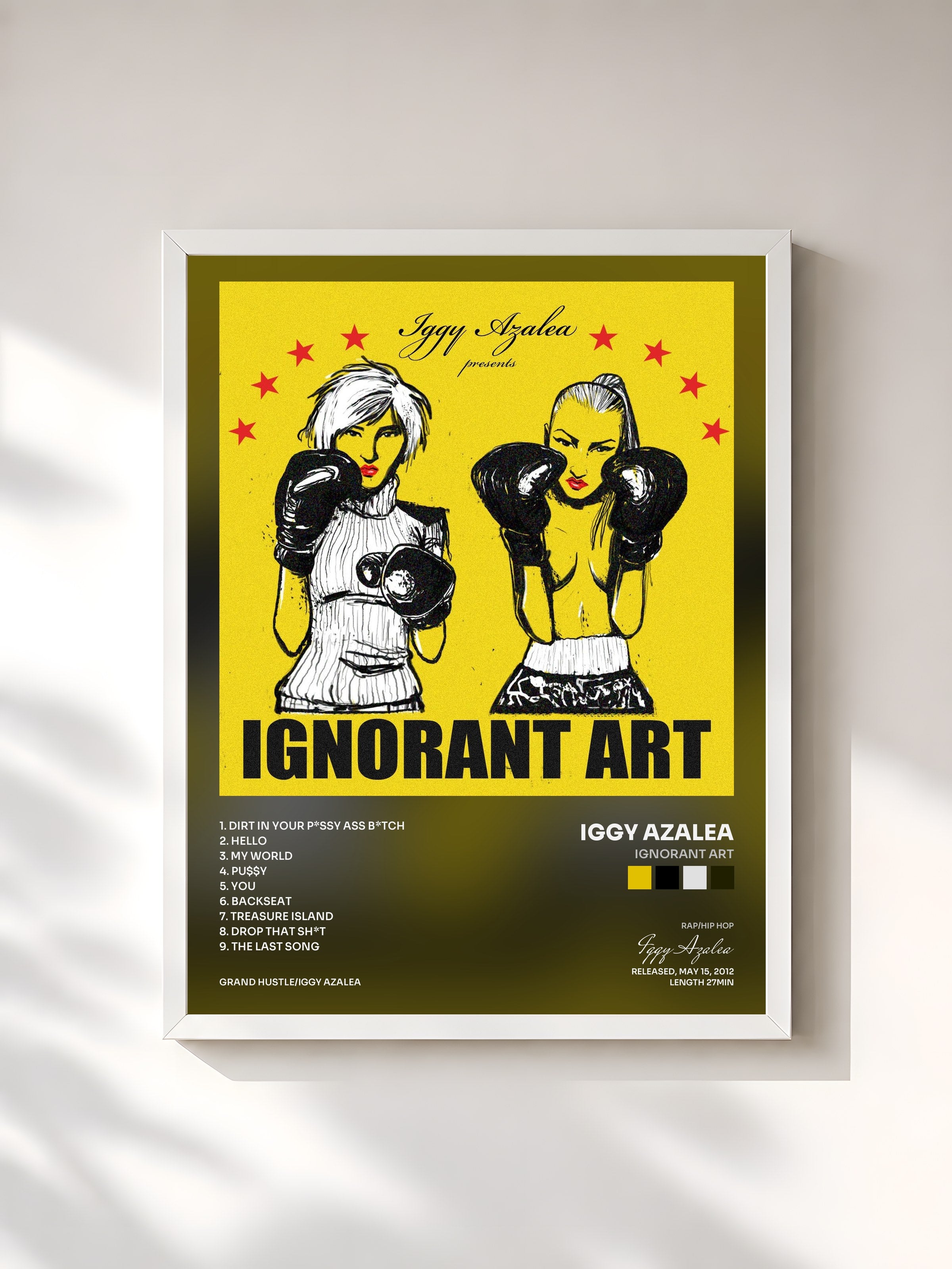 #blanc Tableau de l'album Ignorant Art de Iggy Azalea, cadre blanc, imprimé et encadré en France