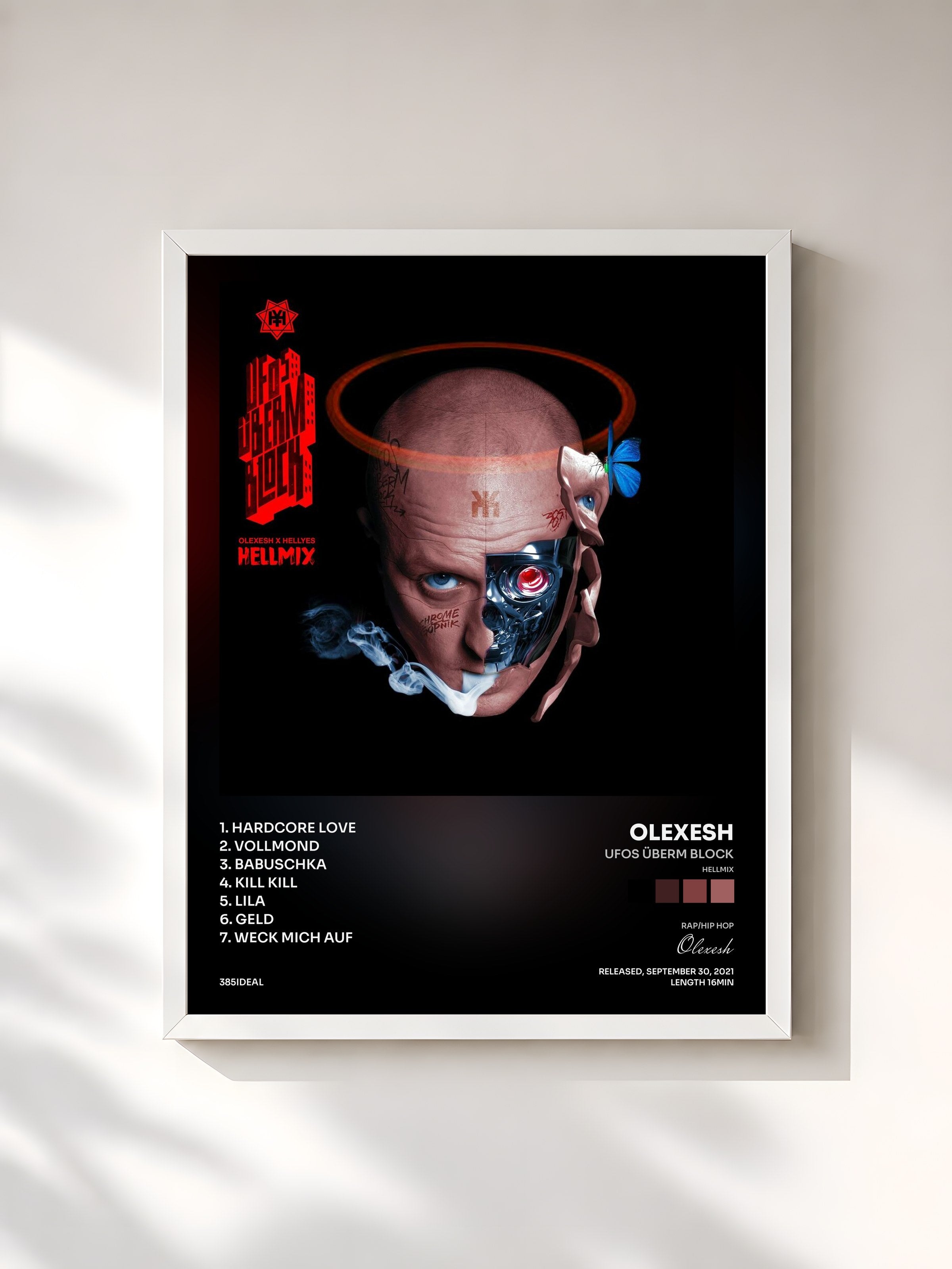 #blanc Tableau de l'album UFOS ÜBERM BLOCK (HELLMIX) de Olexesh, cadre blanc, imprimé et encadré en France