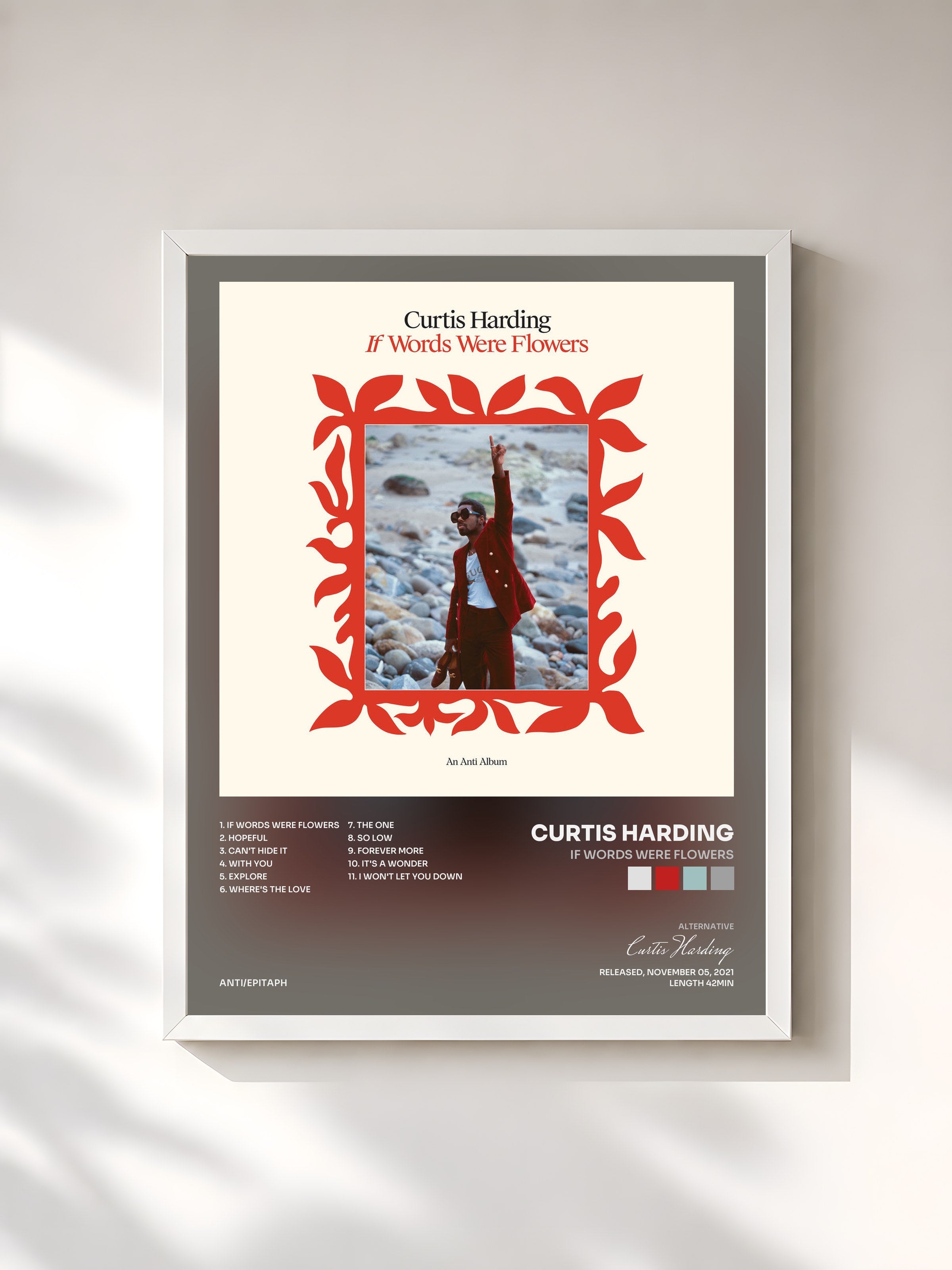 #blanc Tableau de l'album If Words Were Flowers de Curtis Harding, cadre blanc, imprimé et encadré en France