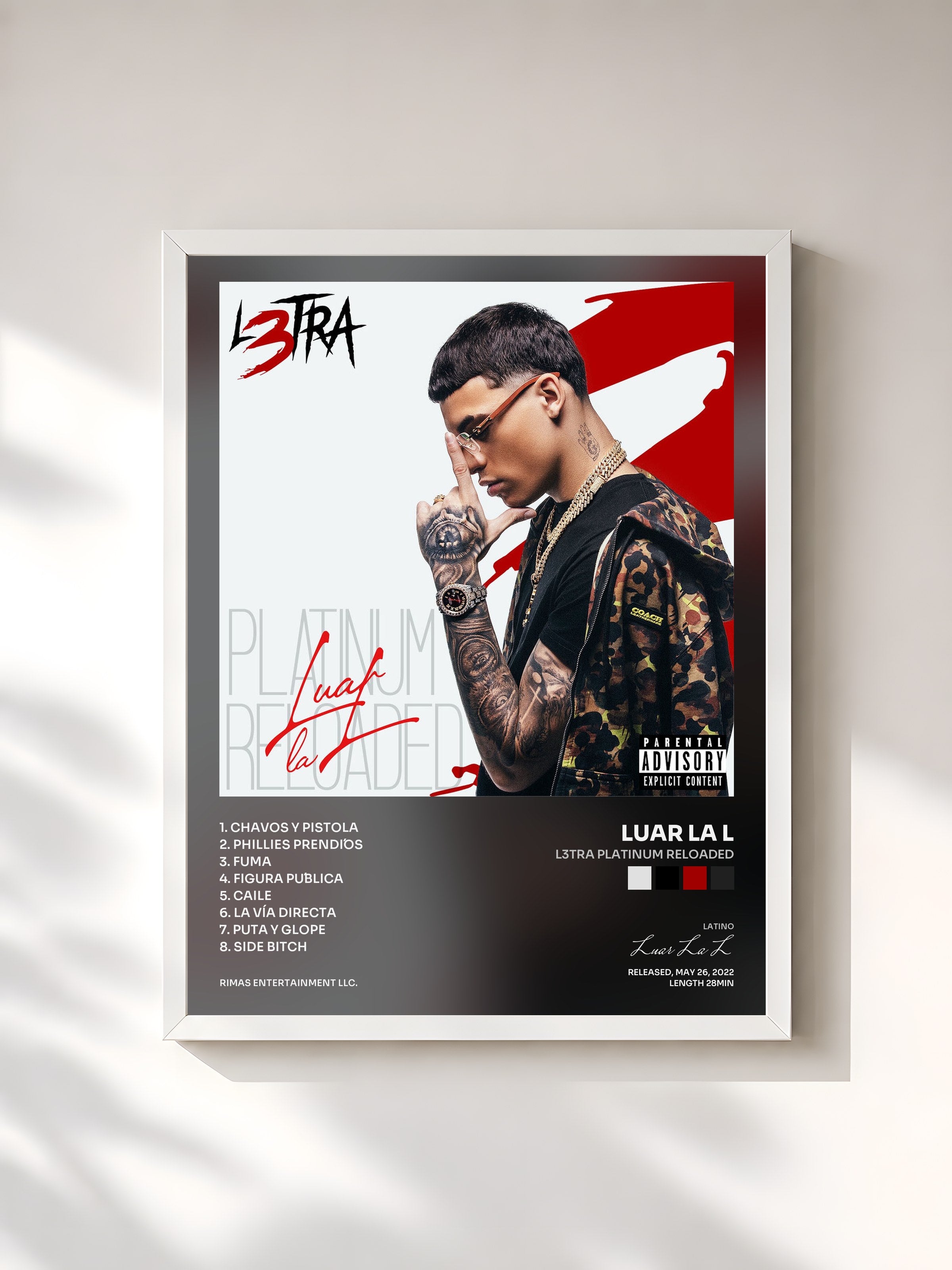 #blanc Tableau de l'album L3tra Platinum Reloaded de Luar La L, cadre blanc, imprimé et encadré en France