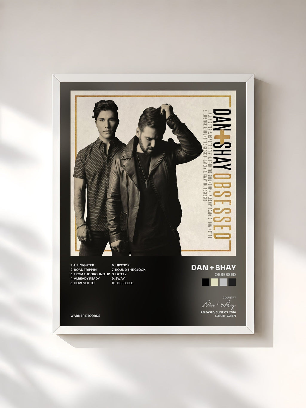 #blanc Tableau de l'album Obsessed de Dan + Shay, cadre blanc, imprimé et encadré en France