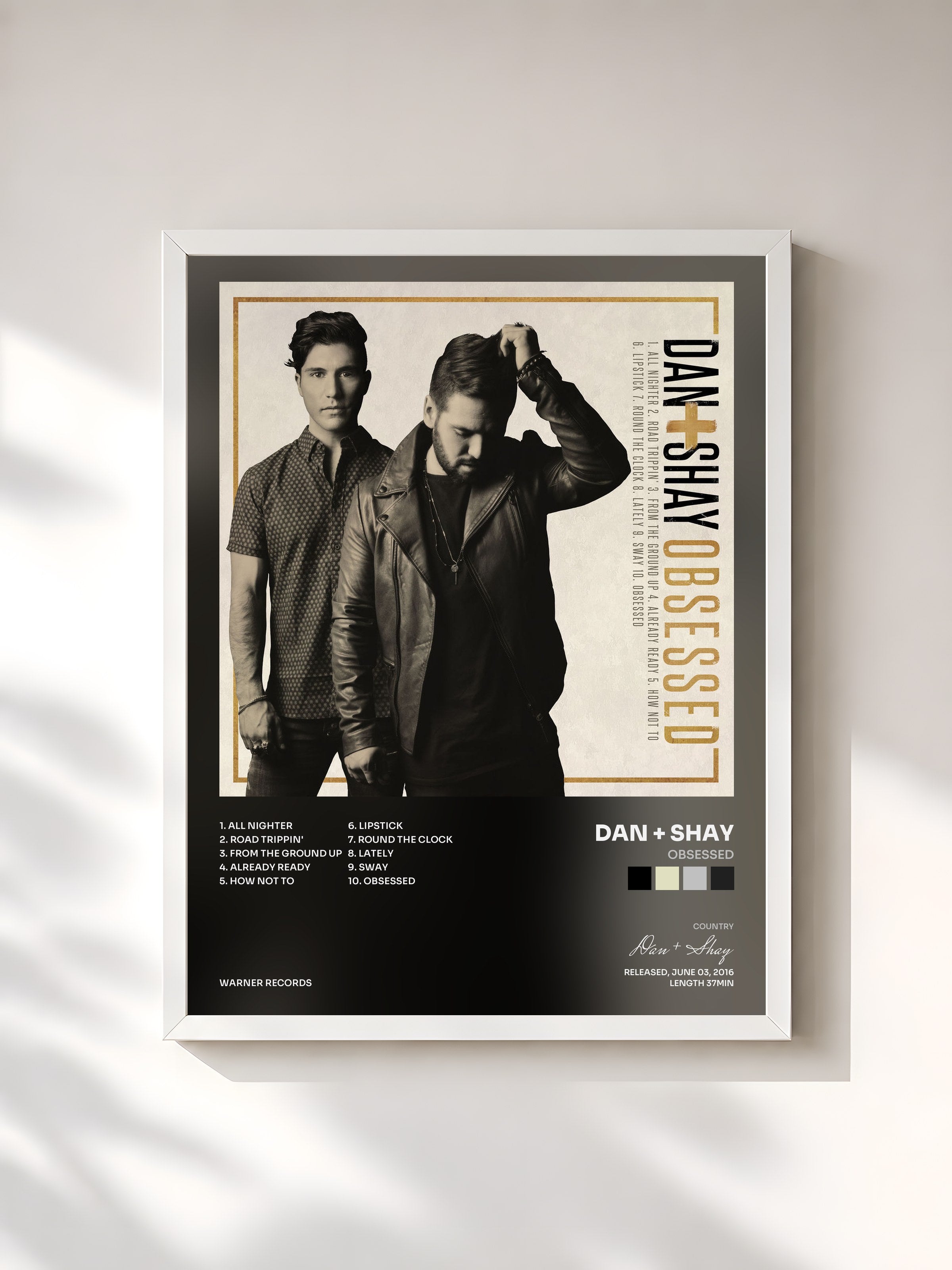 #blanc Tableau de l'album Obsessed de Dan + Shay, cadre blanc, imprimé et encadré en France