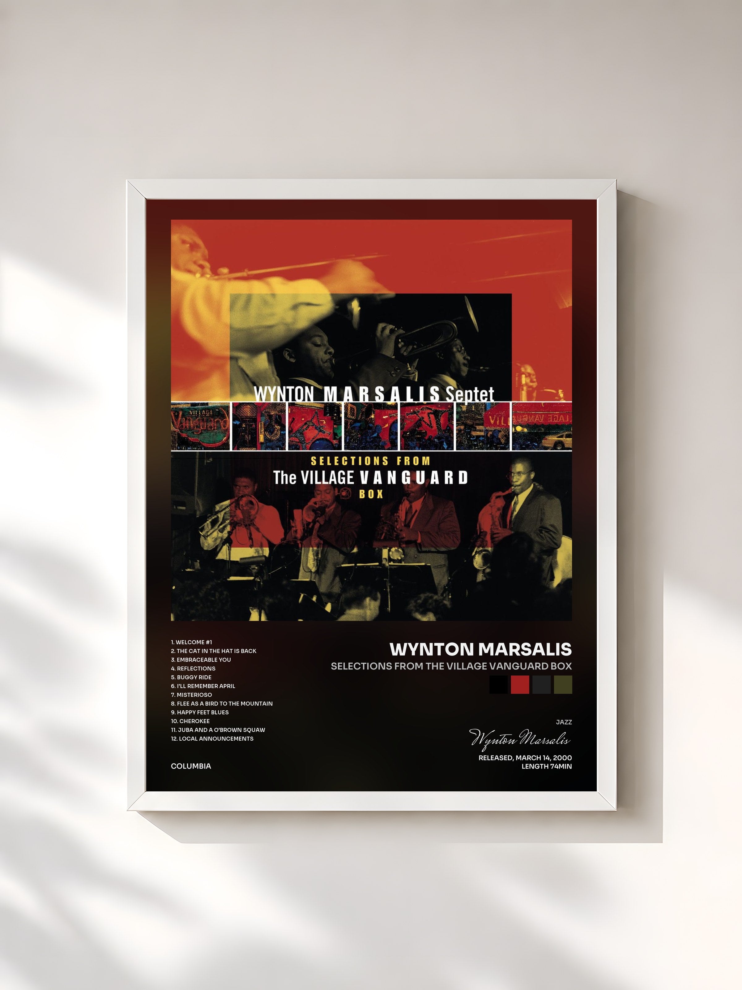 #blanc Tableau de l'album Selections From The Village Vanguard Box de Wynton Marsalis, cadre blanc, imprimé et encadré en France