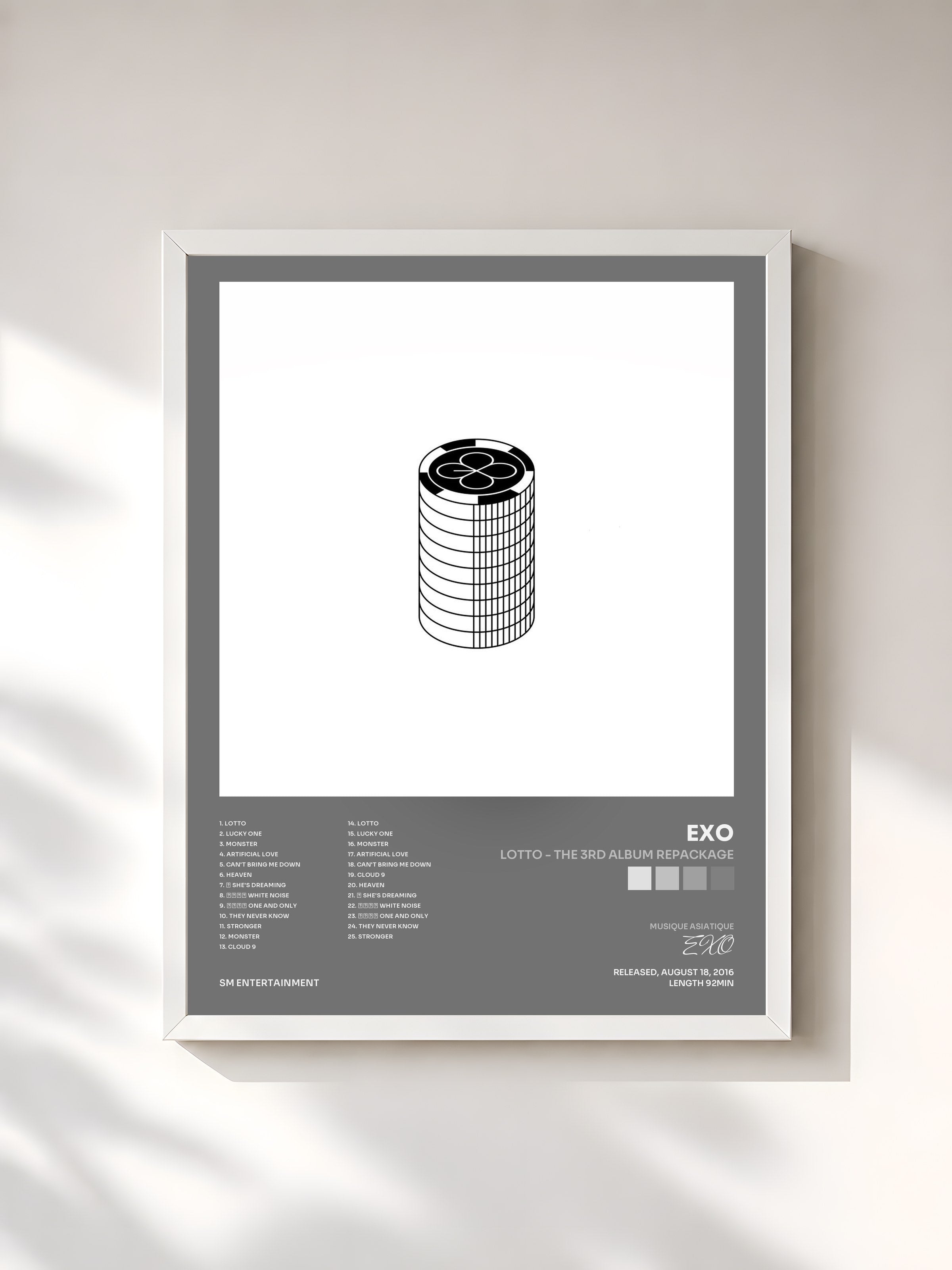 #blanc Tableau de l'album LOTTO - The 3rd Album Repackage de EXO, cadre blanc, imprimé et encadré en France