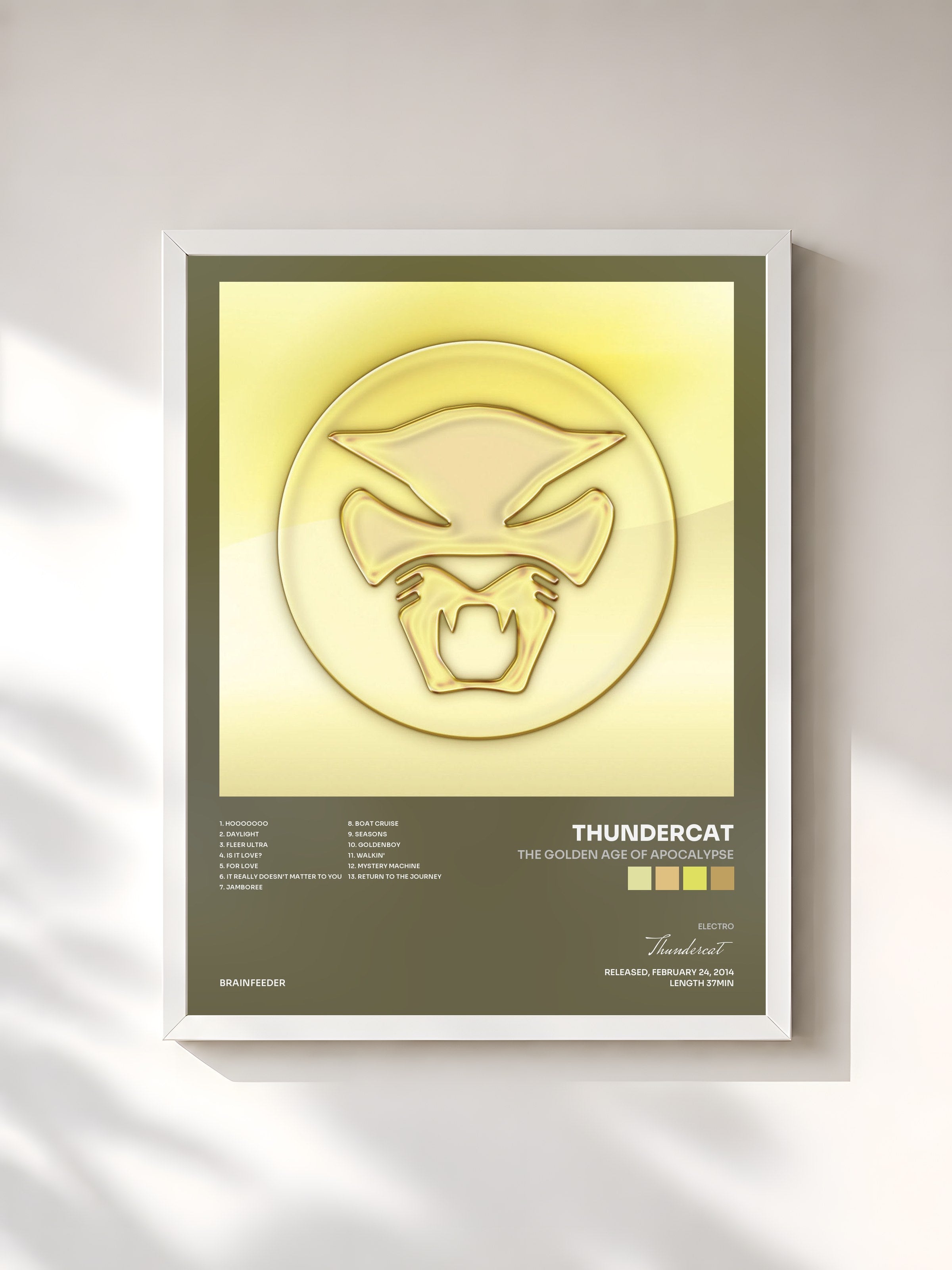 #blanc Tableau de l'album The Golden Age of Apocalypse de Thundercat, cadre blanc, imprimé et encadré en France
