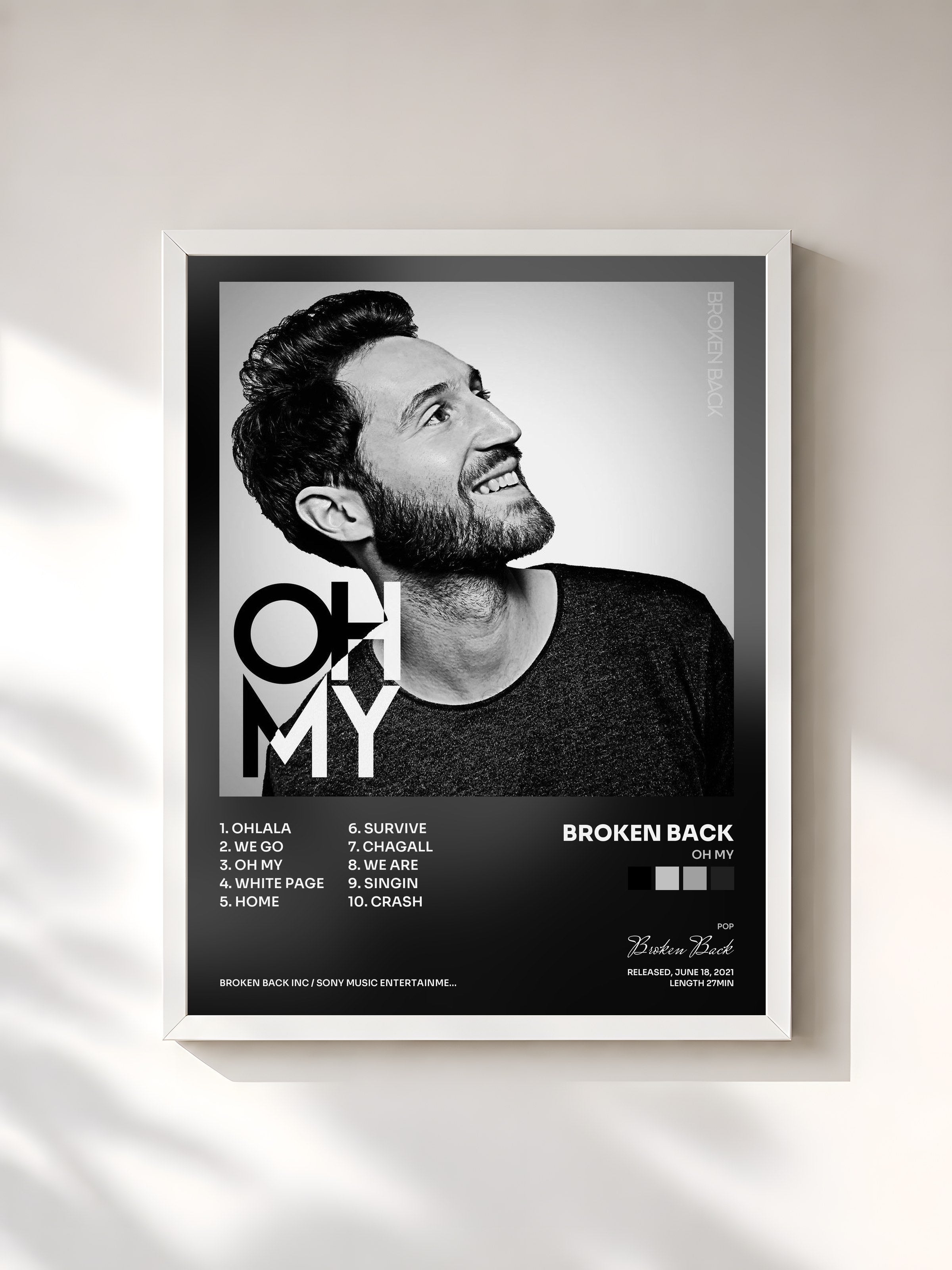 #blanc Tableau de l'album Oh My de Broken Back, cadre blanc, imprimé et encadré en France