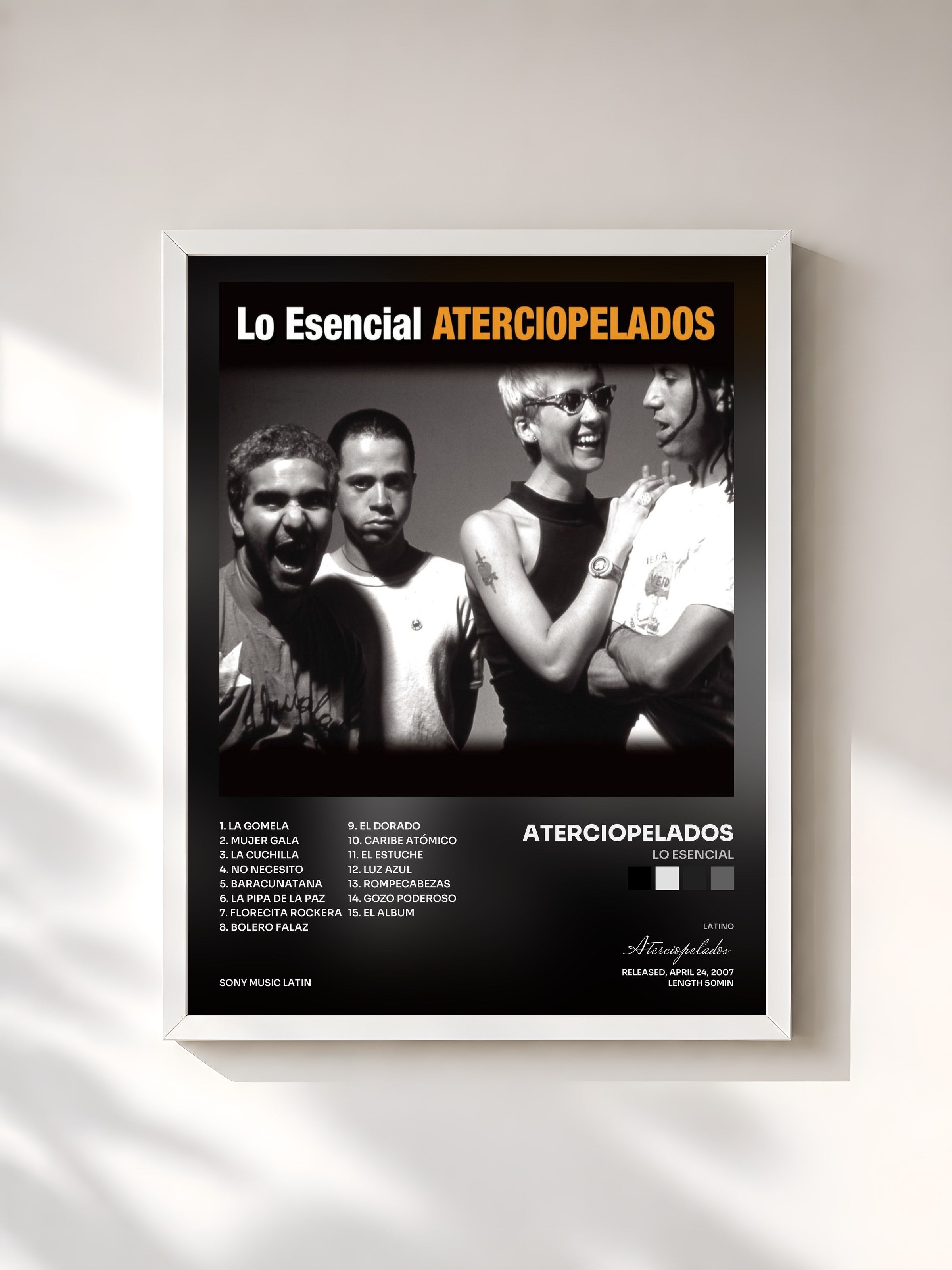 #blanc Tableau de l'album Lo Esencial de Aterciopelados, cadre blanc, imprimé et encadré en France