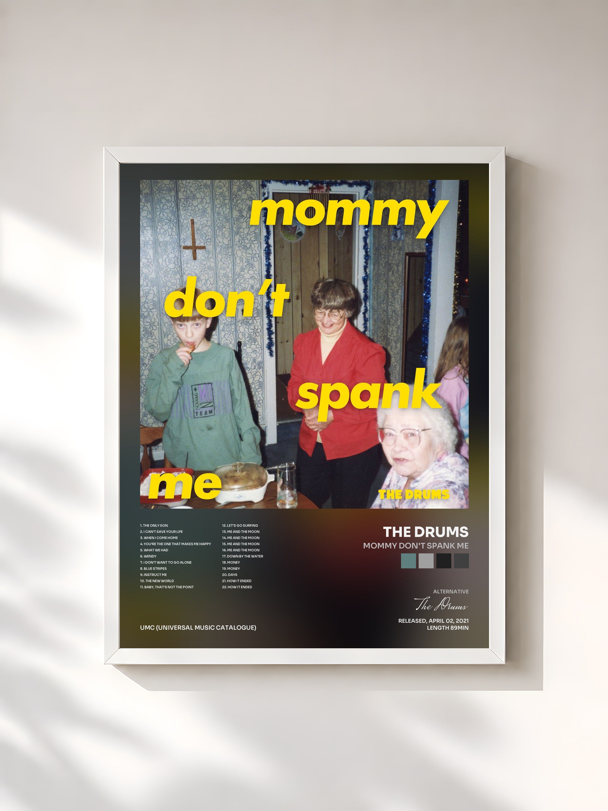 #blanc Tableau de l'album MOMMY DON'T SPANK ME de The Drums, cadre blanc, imprimé et encadré en France