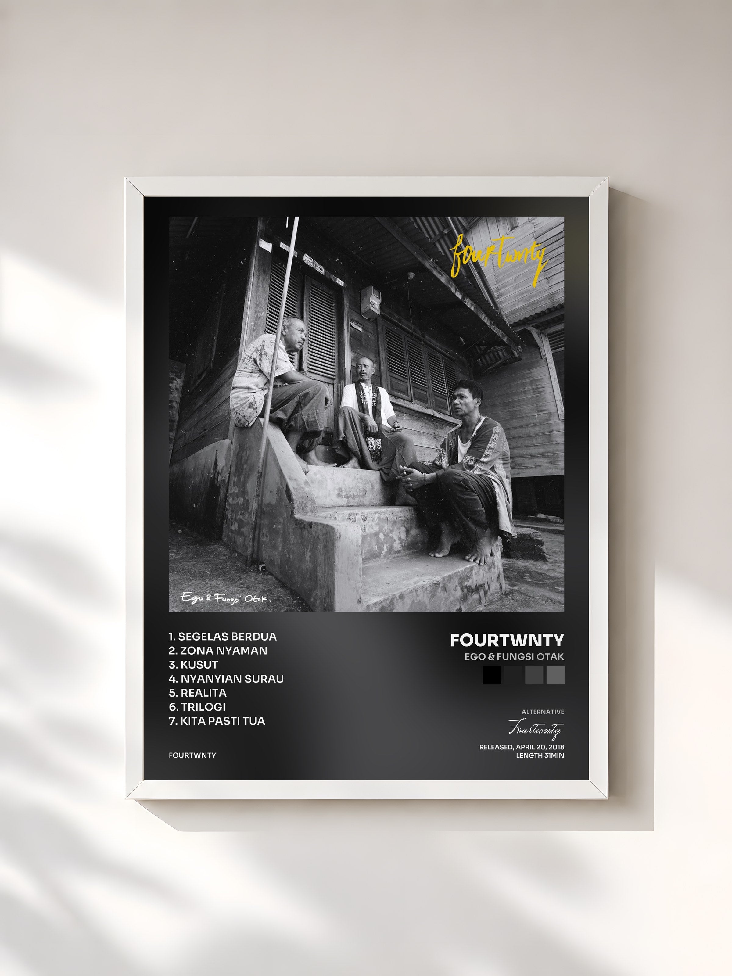 #blanc Tableau de l'album Ego & Fungsi Otak de Fourtwnty, cadre blanc, imprimé et encadré en France
