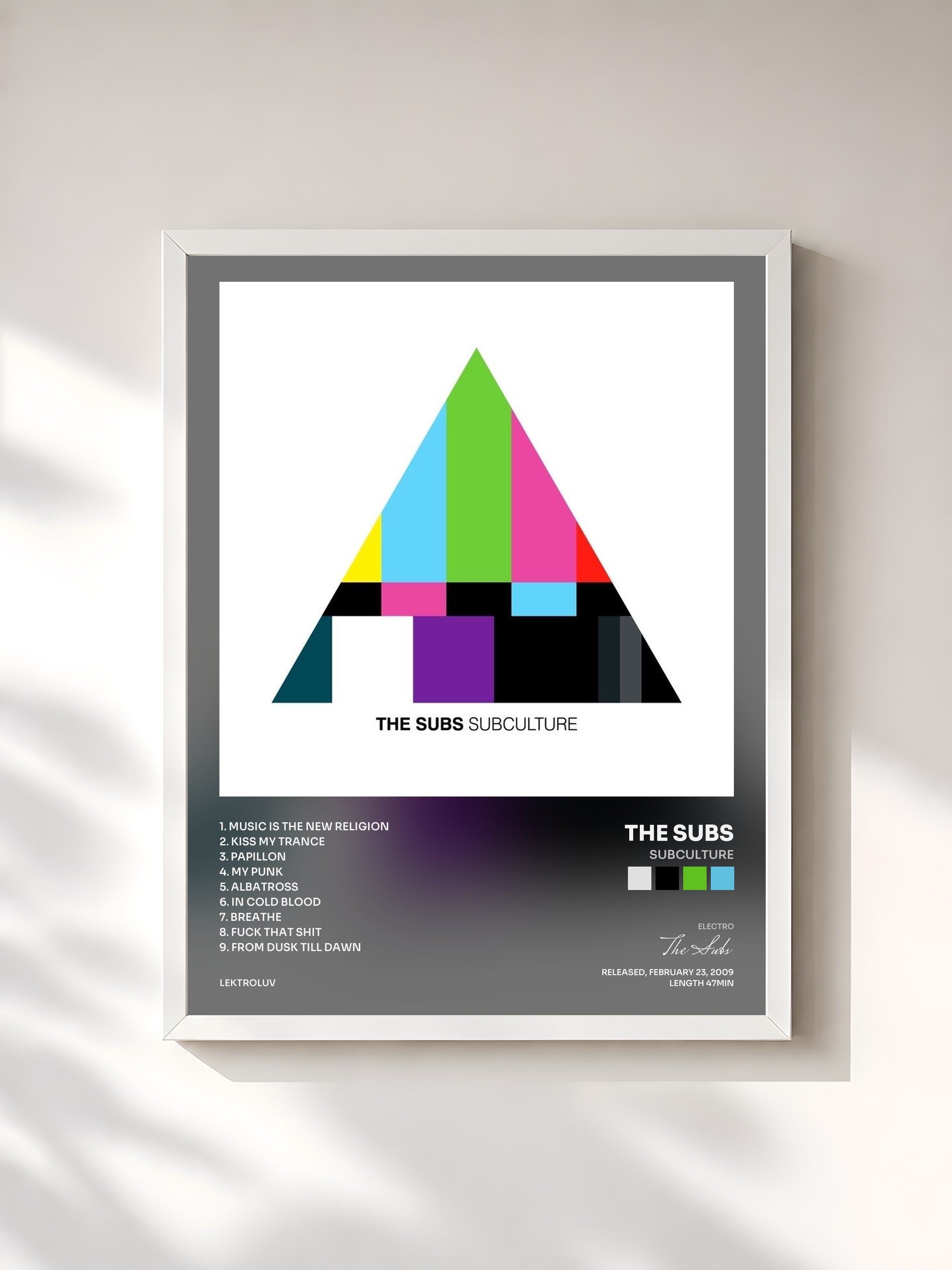 #blanc Tableau de l'album Subculture de The Subs, cadre blanc, imprimé et encadré en France