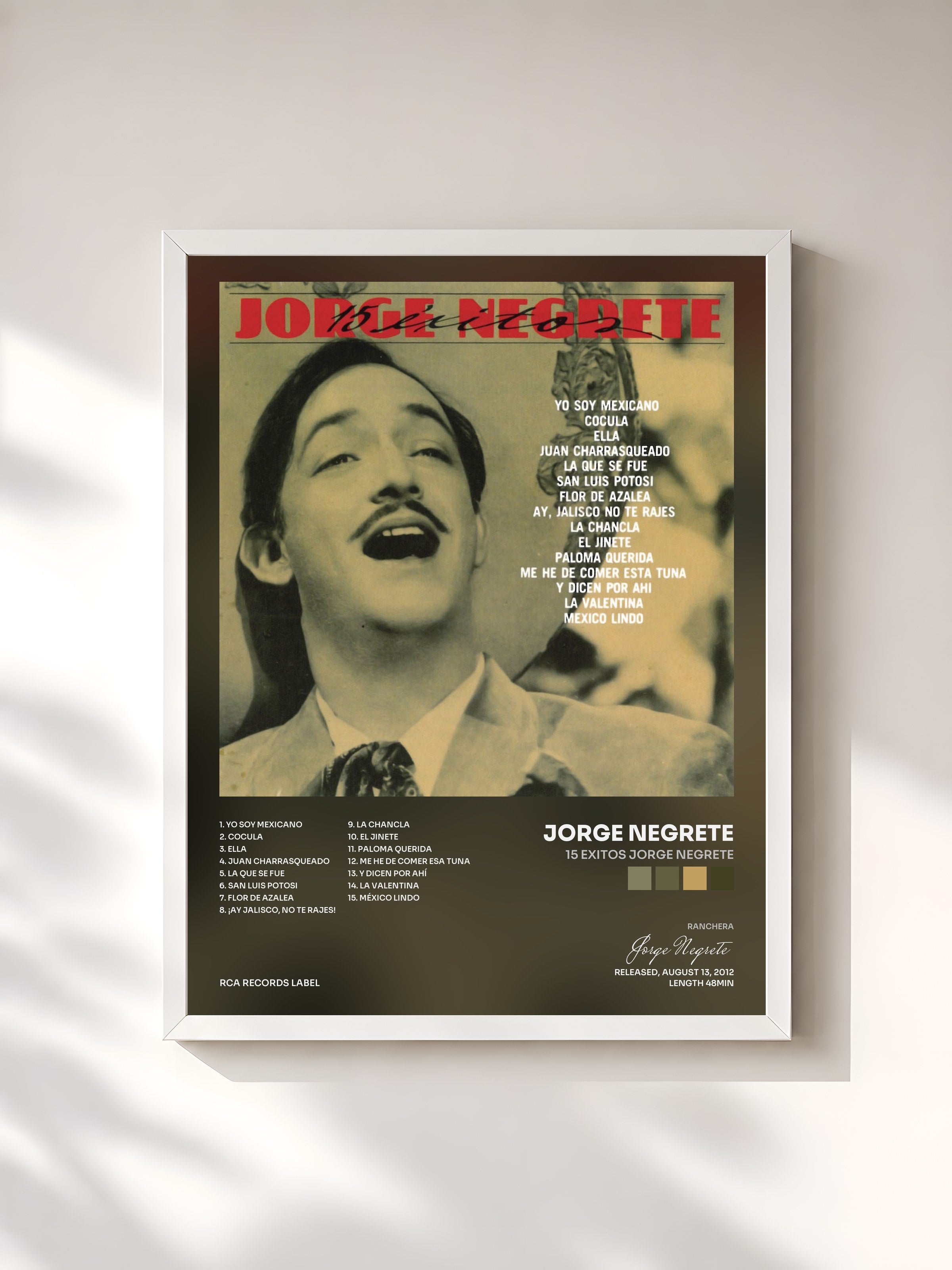 #blanc Tableau de l'album 15 Exitos Jorge Negrete de Jorge Negrete, cadre blanc, imprimé et encadré en France