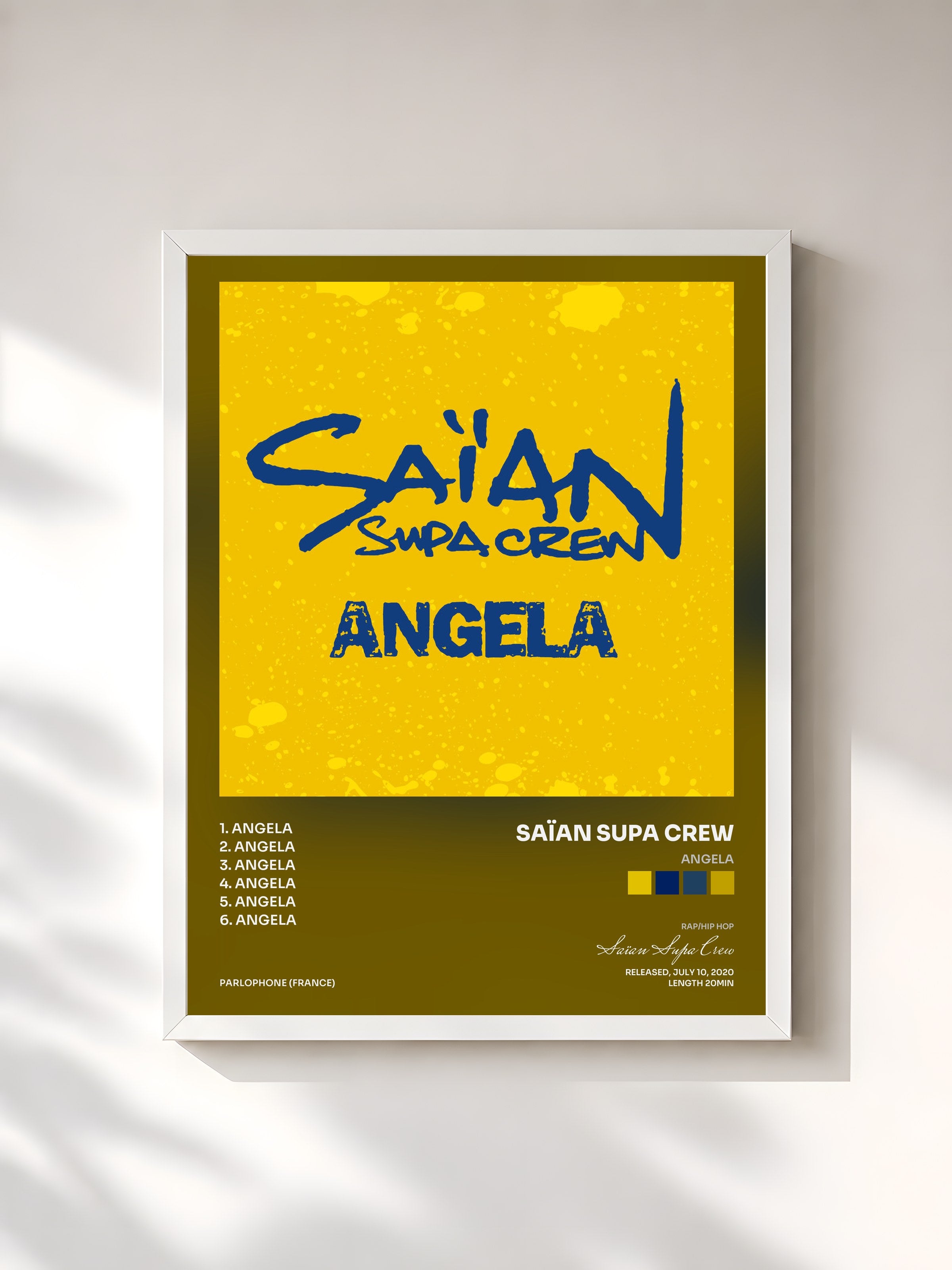#blanc Tableau de l'album Angela de Saïan Supa Crew, cadre blanc, imprimé et encadré en France