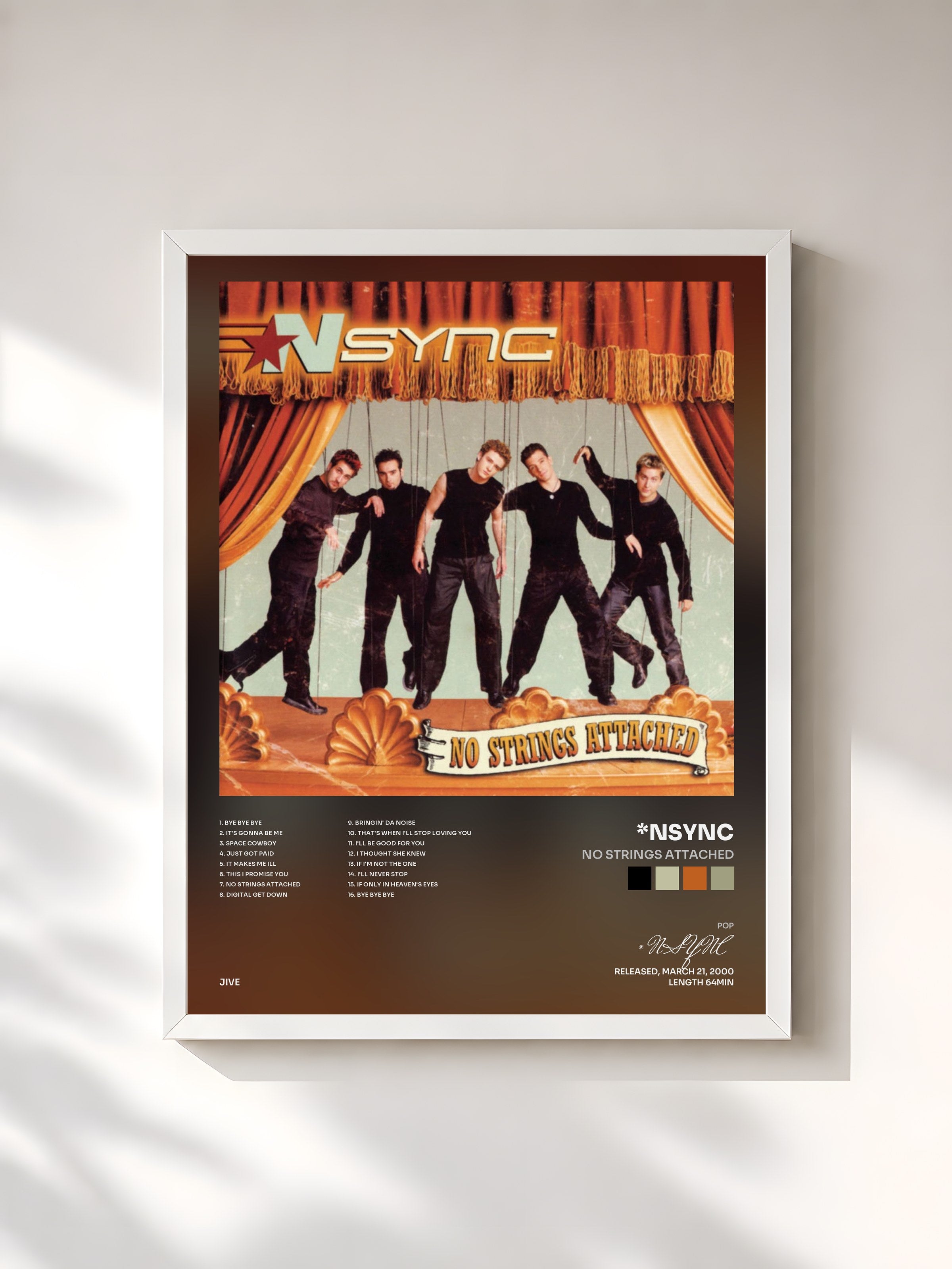 #blanc Tableau de l'album No Strings Attached de *NSYNC, cadre blanc, imprimé et encadré en France