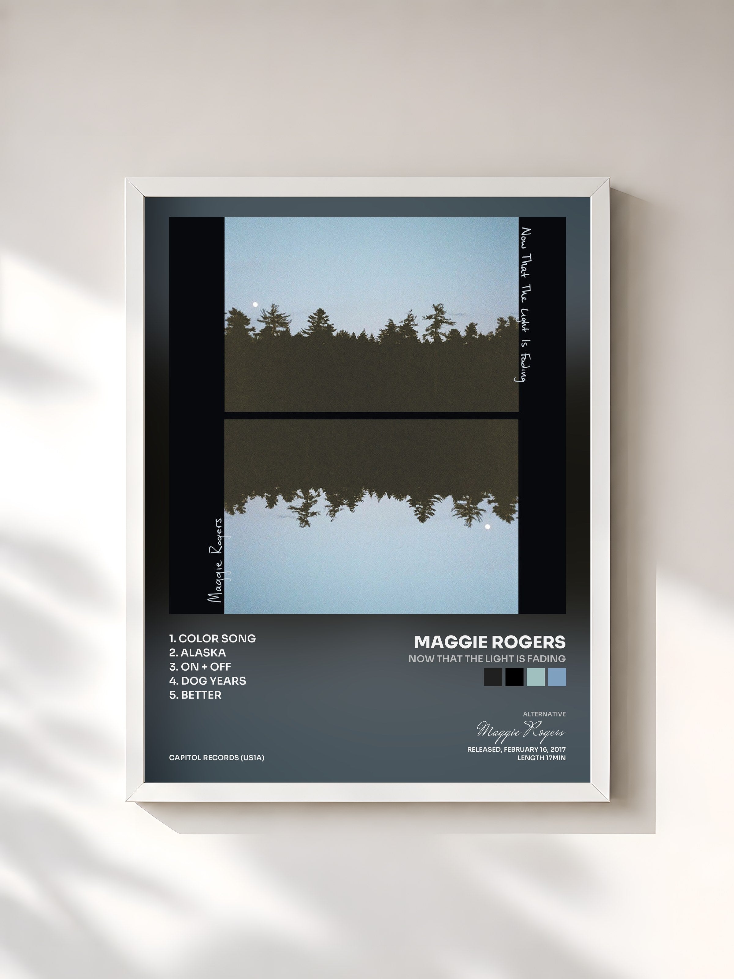 #blanc Tableau de l'album Now That The Light Is Fading de Maggie Rogers, cadre blanc, imprimé et encadré en France
