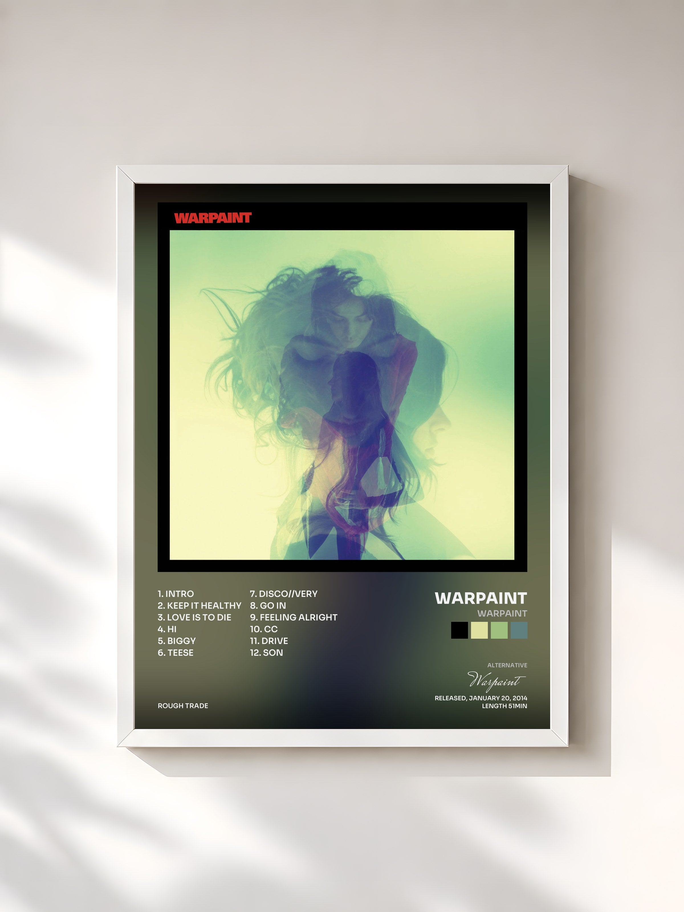 #blanc Tableau de l'album Warpaint de Warpaint, cadre blanc, imprimé et encadré en France