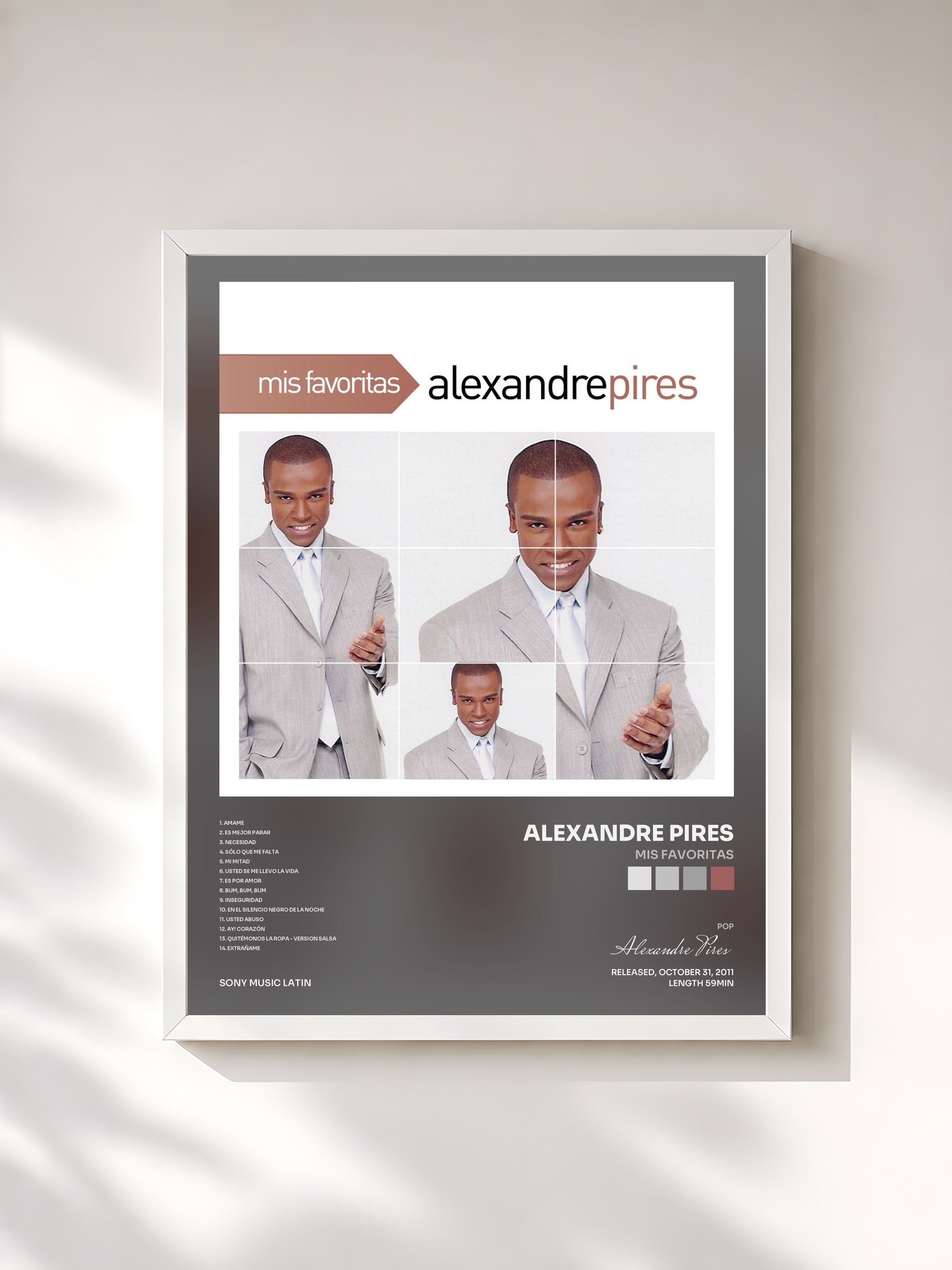 #blanc Tableau de l'album Mis Favoritas de Alexandre Pires, cadre blanc, imprimé et encadré en France