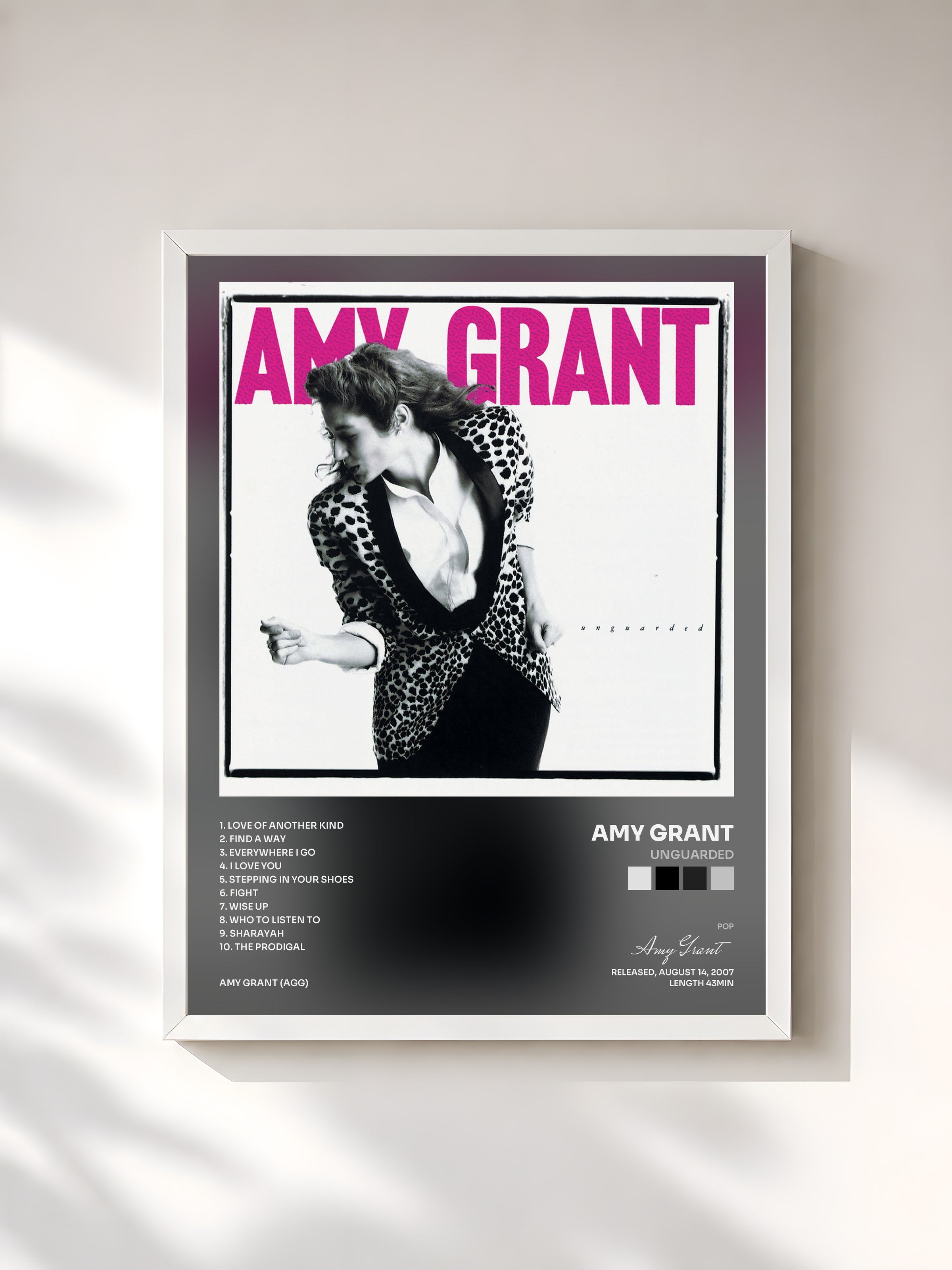 #blanc Tableau de l'album Unguarded de Amy Grant, cadre blanc, imprimé et encadré en France