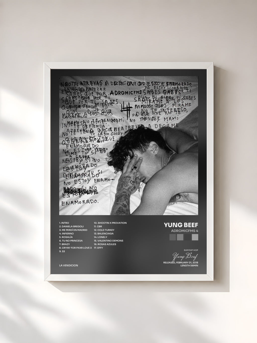 #blanc Tableau de l'album Adromicfms 4 de Yung Beef, cadre blanc, imprimé et encadré en France