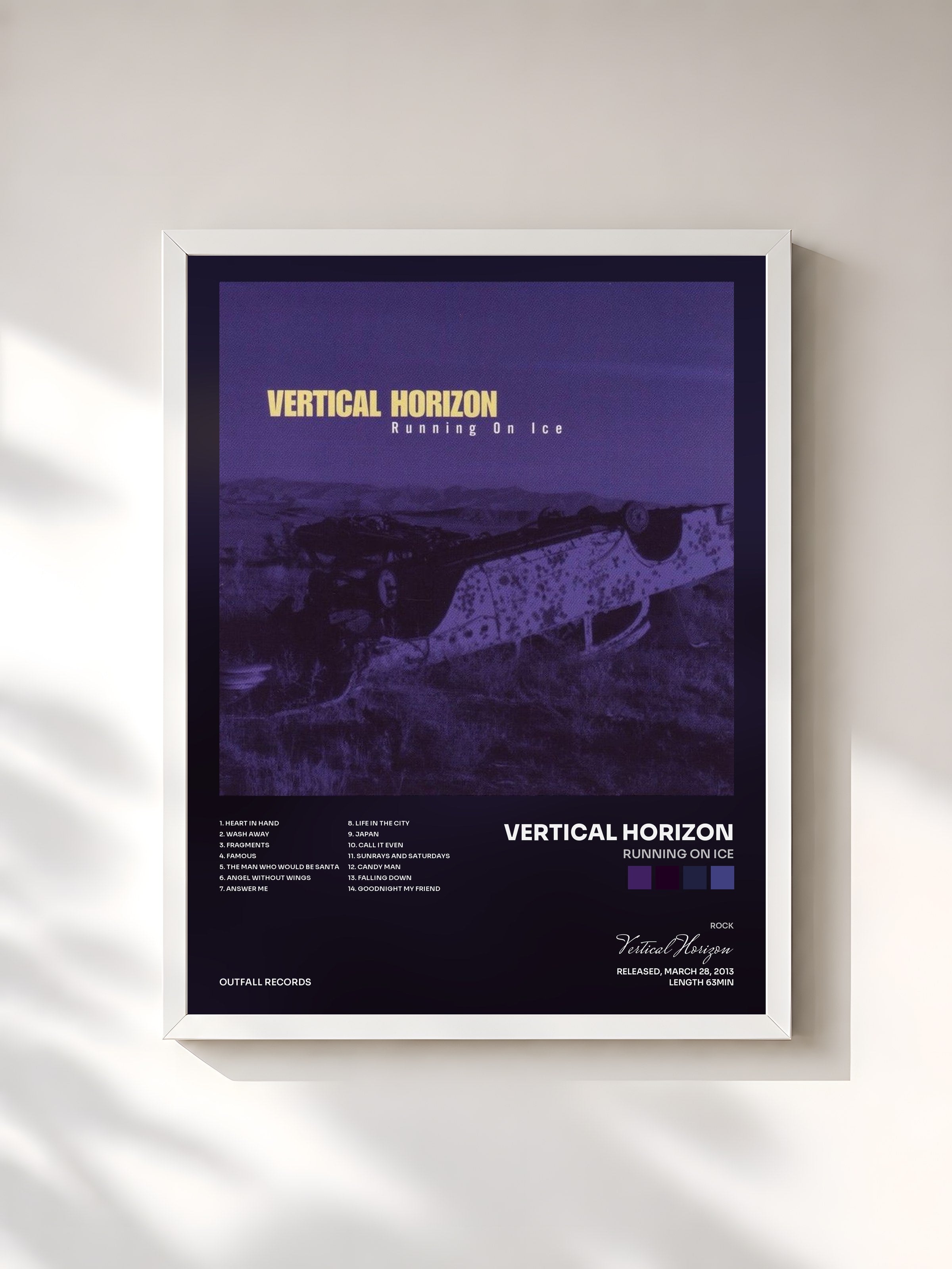 #blanc Tableau de l'album Running On Ice de Vertical Horizon, cadre blanc, imprimé et encadré en France