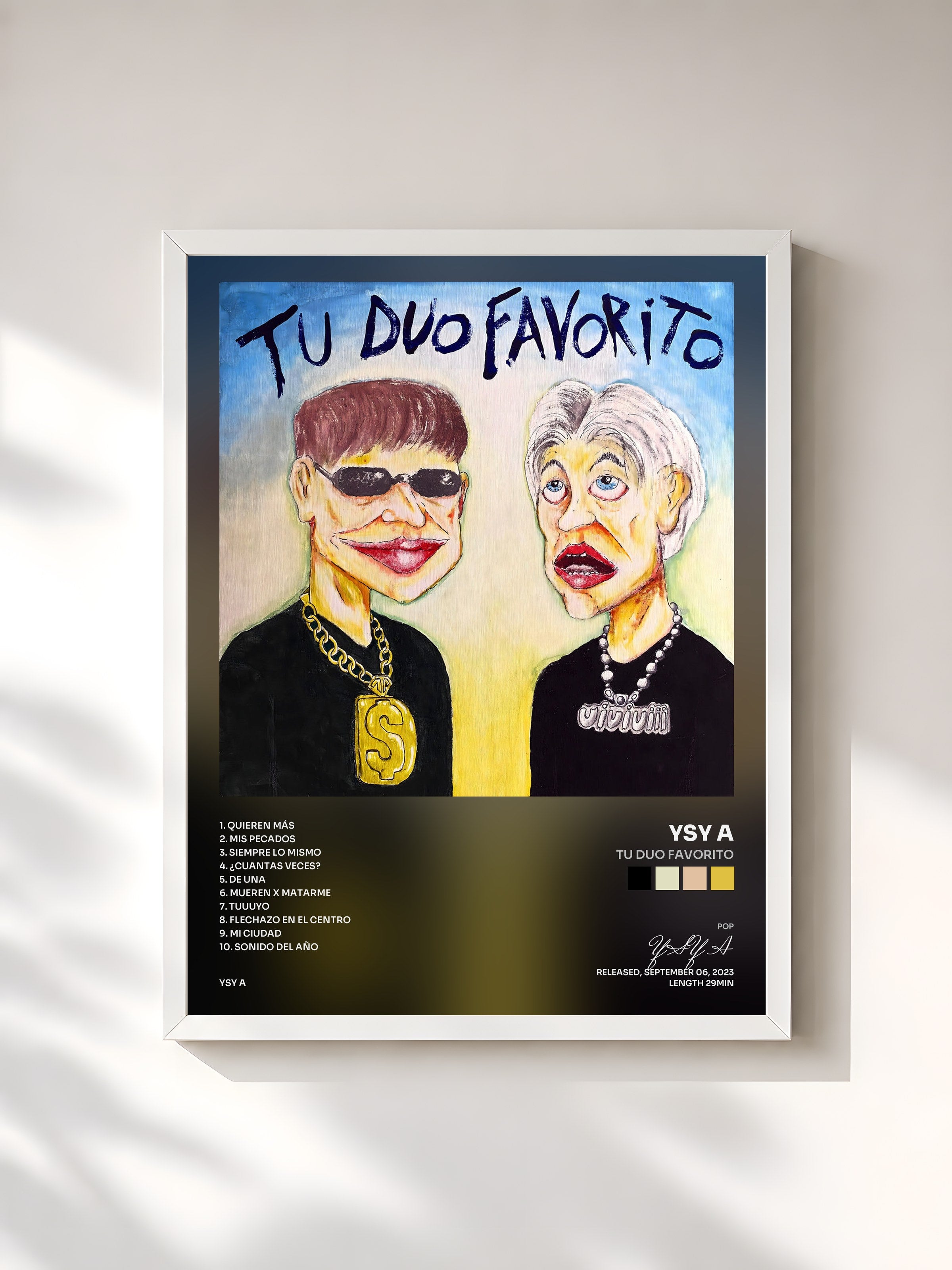 #blanc Tableau de l'album TU DUO FAVORITO de YSY A, cadre blanc, imprimé et encadré en France