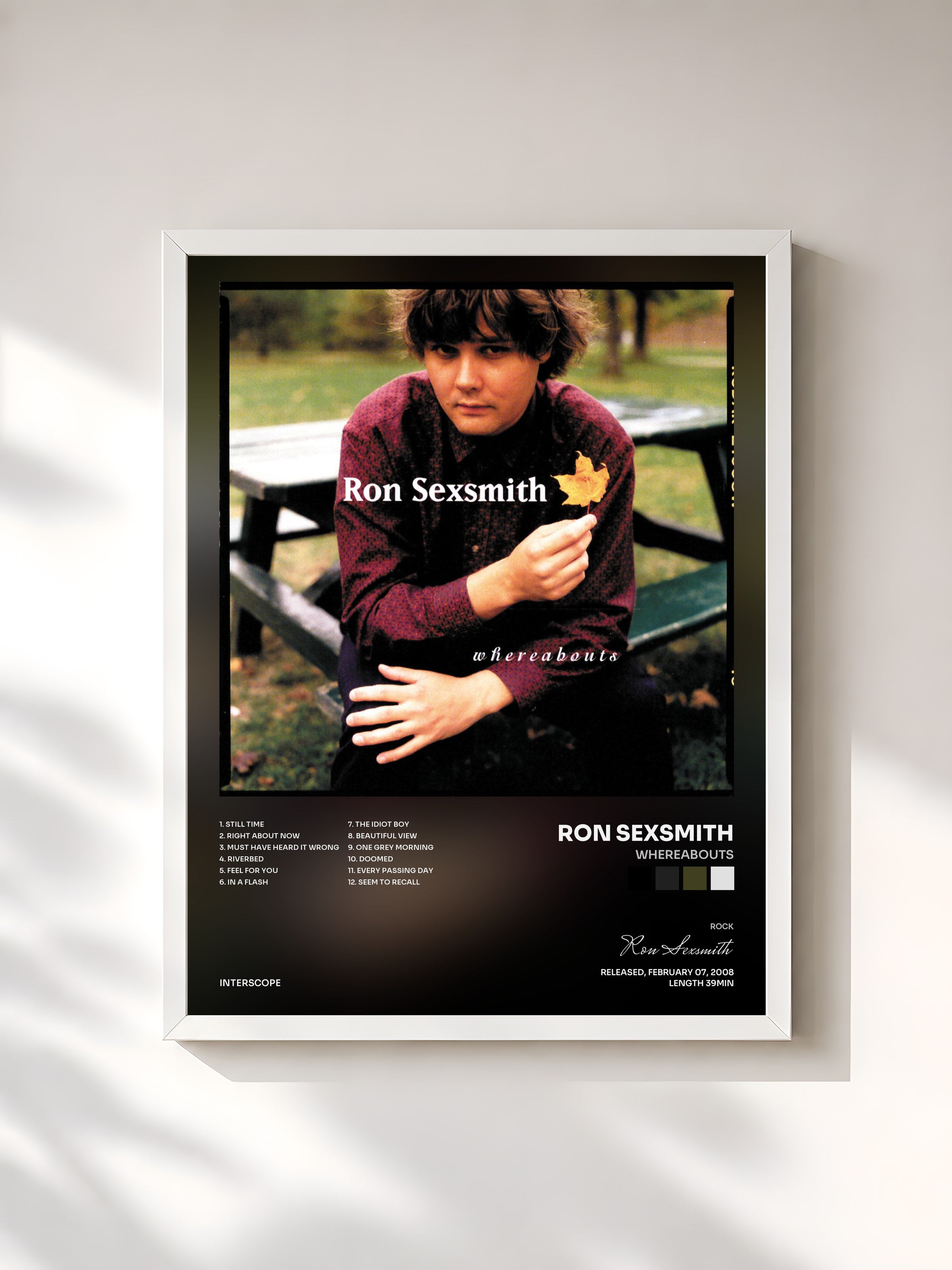 #blanc Tableau de l'album Whereabouts de Ron Sexsmith, cadre blanc, imprimé et encadré en France