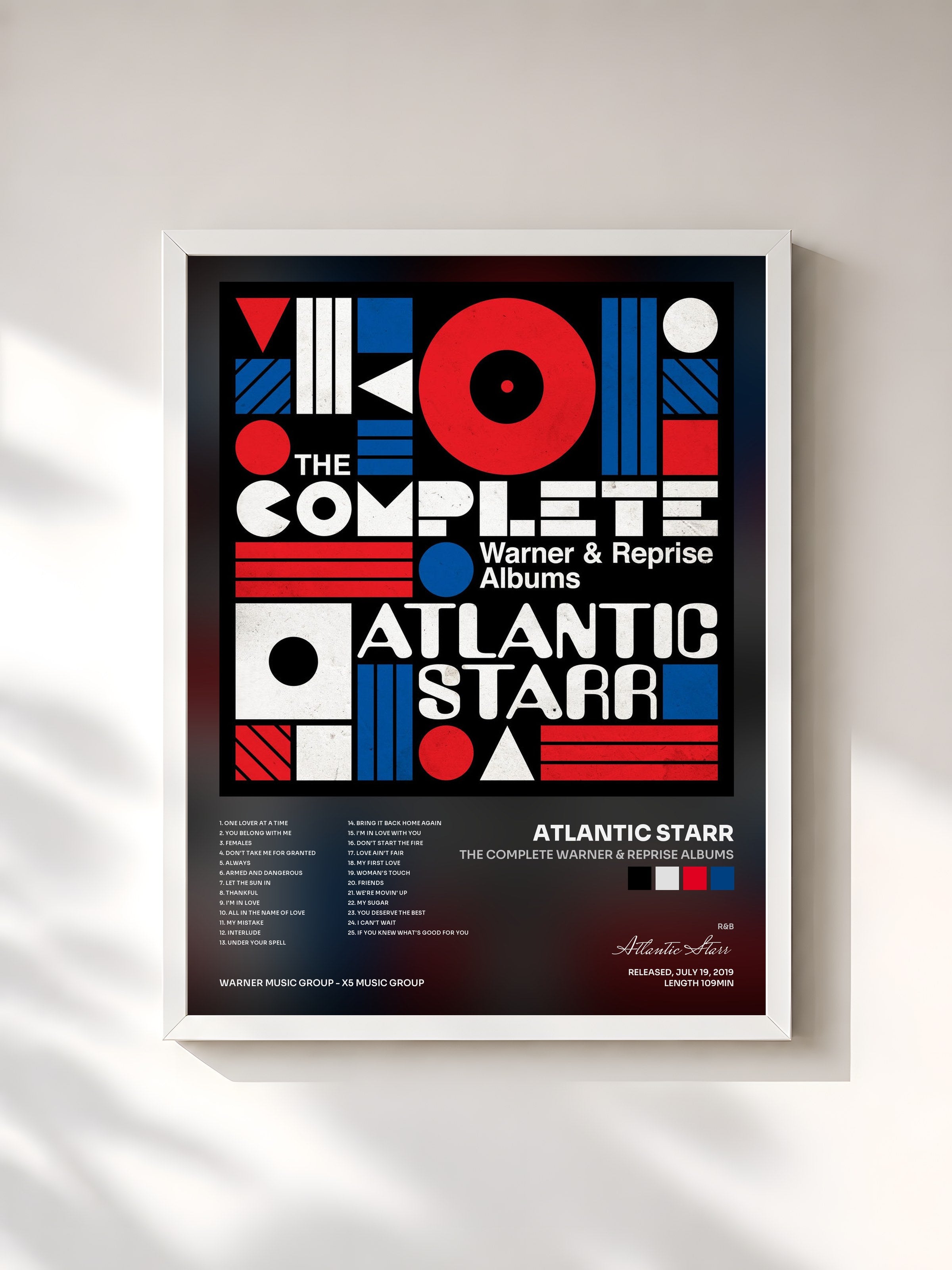 #blanc Tableau de l'album The Complete Warner & Reprise Albums de Atlantic Starr, cadre blanc, imprimé et encadré en France