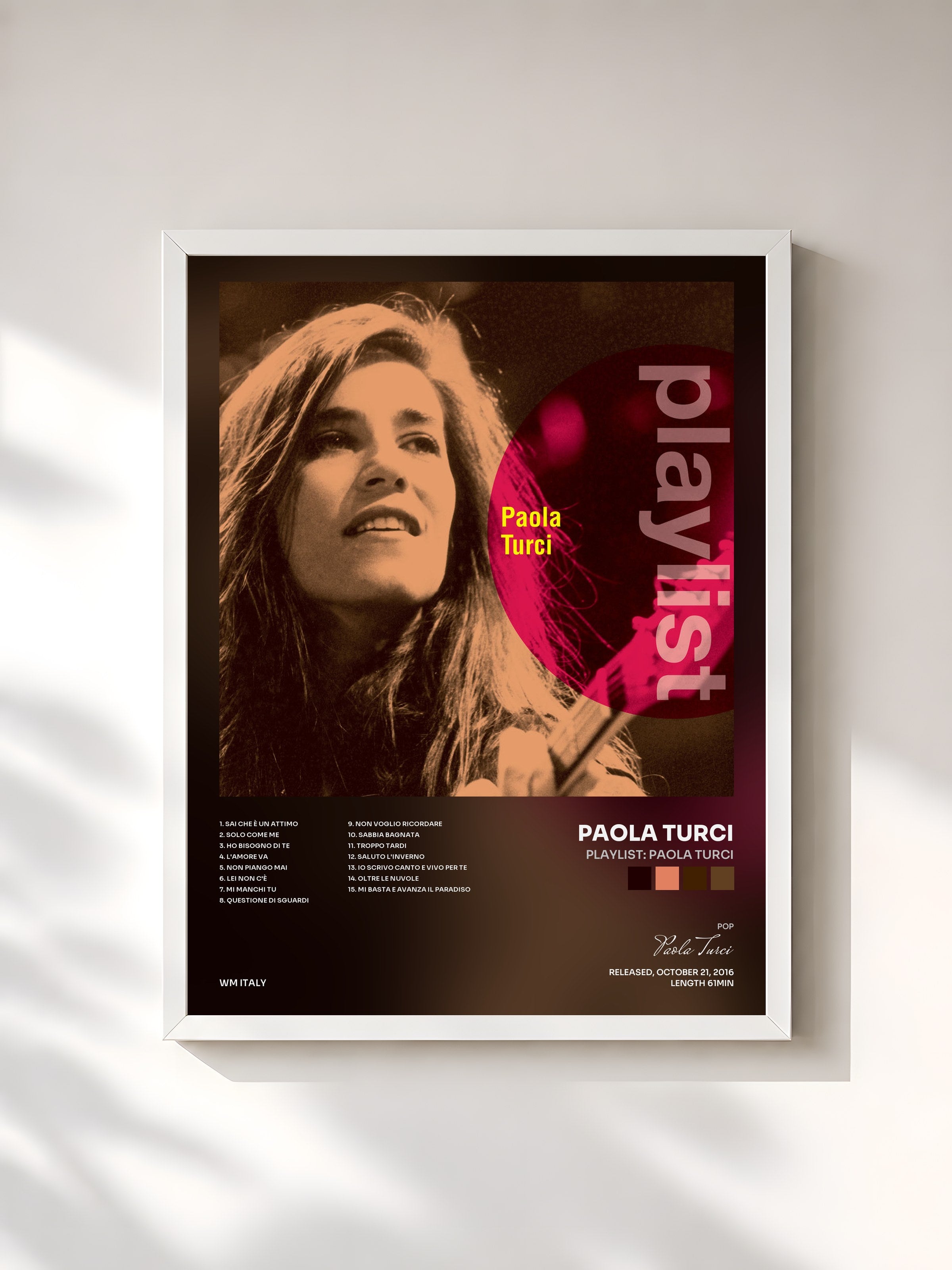 #blanc Tableau de l'album Playlist: Paola Turci de Paola Turci, cadre blanc, imprimé et encadré en France