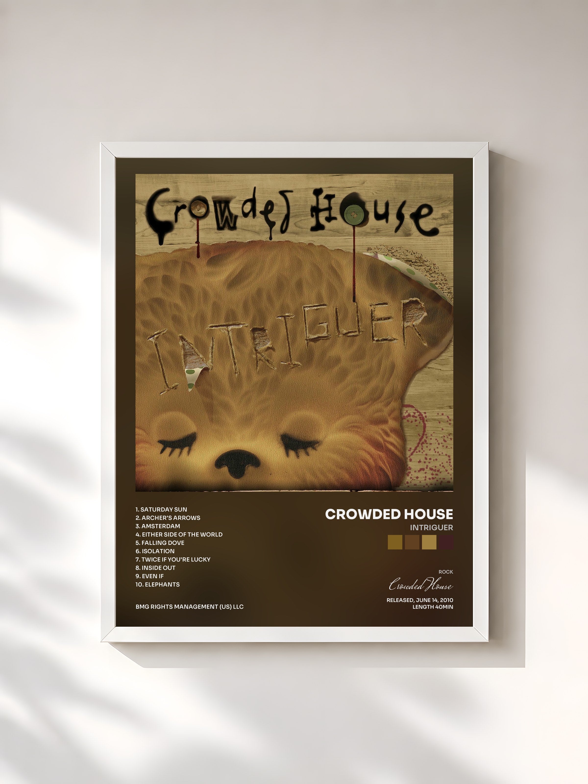 #blanc Tableau de l'album Intriguer de Crowded House, cadre blanc, imprimé et encadré en France