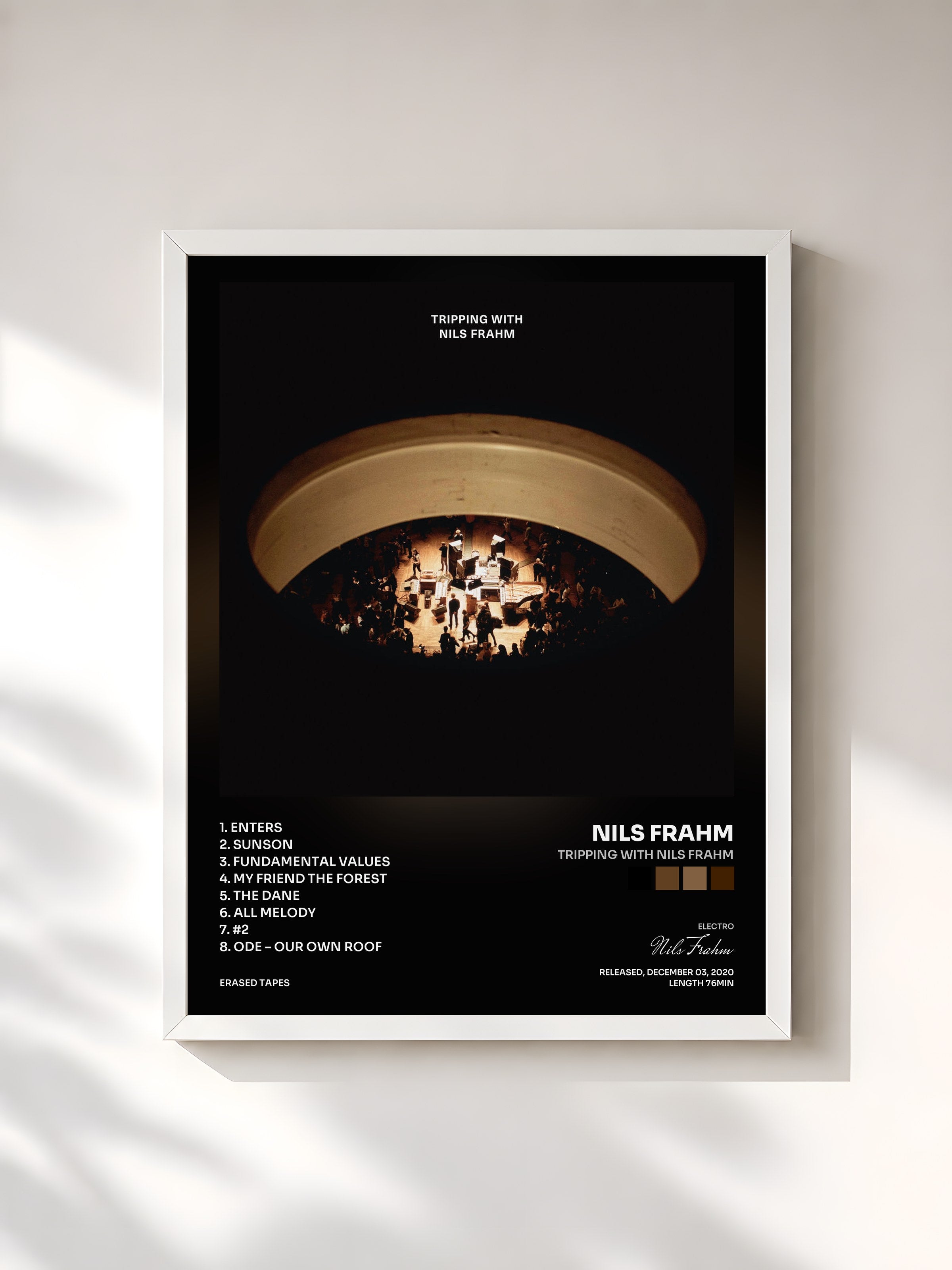 #blanc Tableau de l'album Tripping with Nils Frahm de Nils Frahm, cadre blanc, imprimé et encadré en France