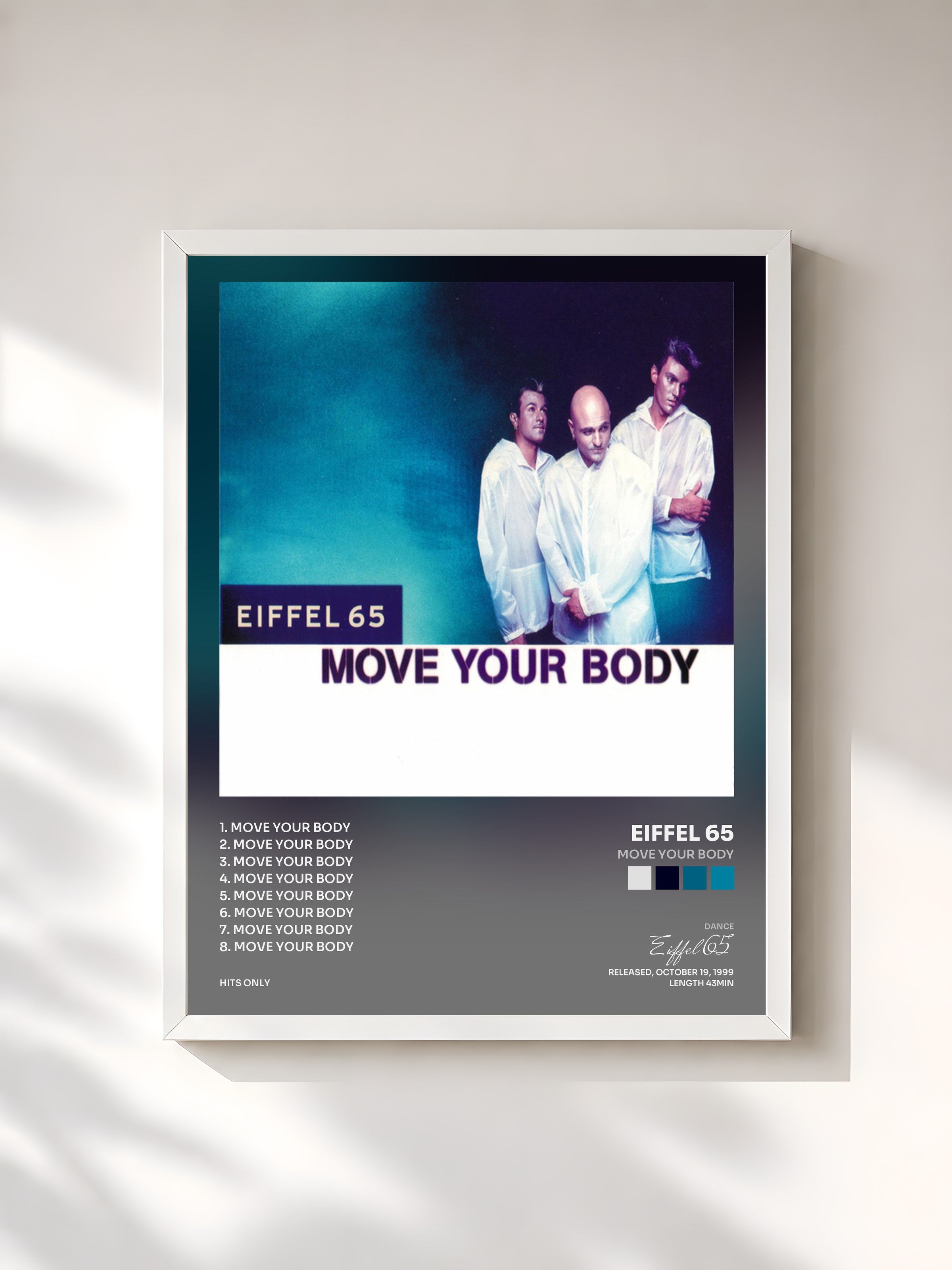 #blanc Tableau de l'album Move Your Body de Eiffel 65, cadre blanc, imprimé et encadré en France