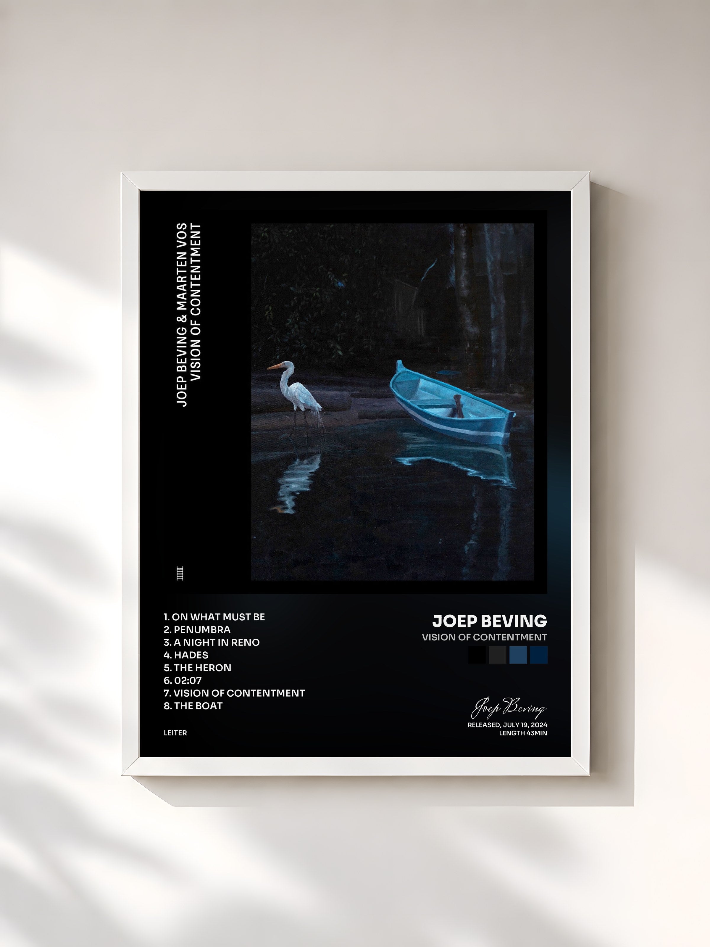 #blanc Tableau de l'album vision of contentment de Joep Beving, cadre blanc, imprimé et encadré en France