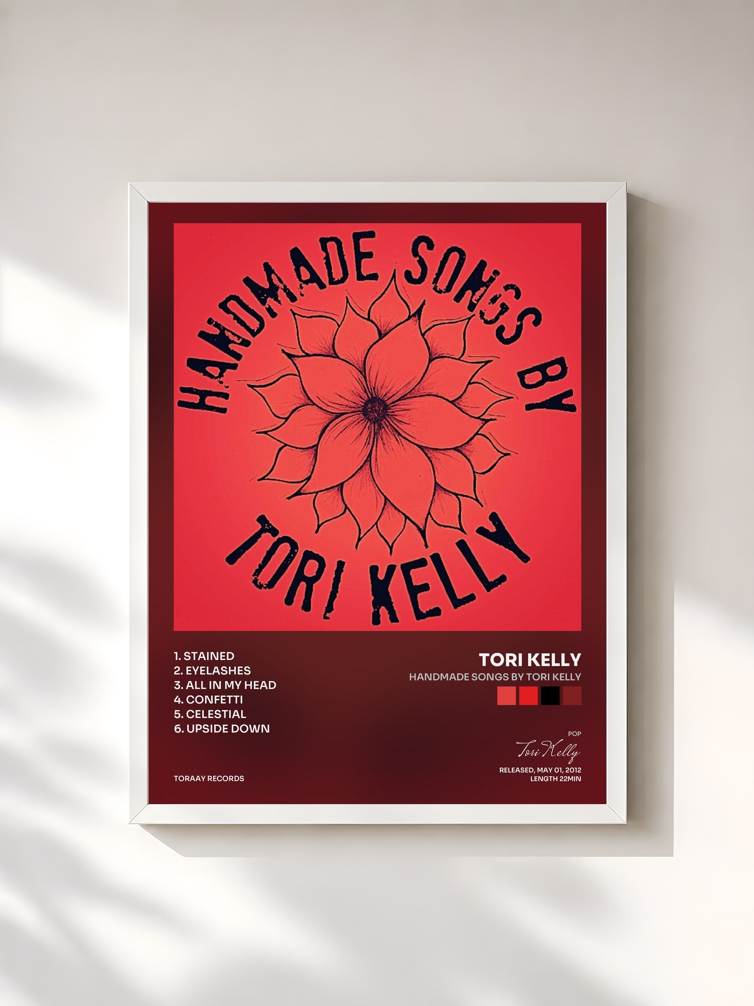 #blanc Tableau de l'album Handmade Songs By Tori Kelly de Tori Kelly, cadre blanc, imprimé et encadré en France