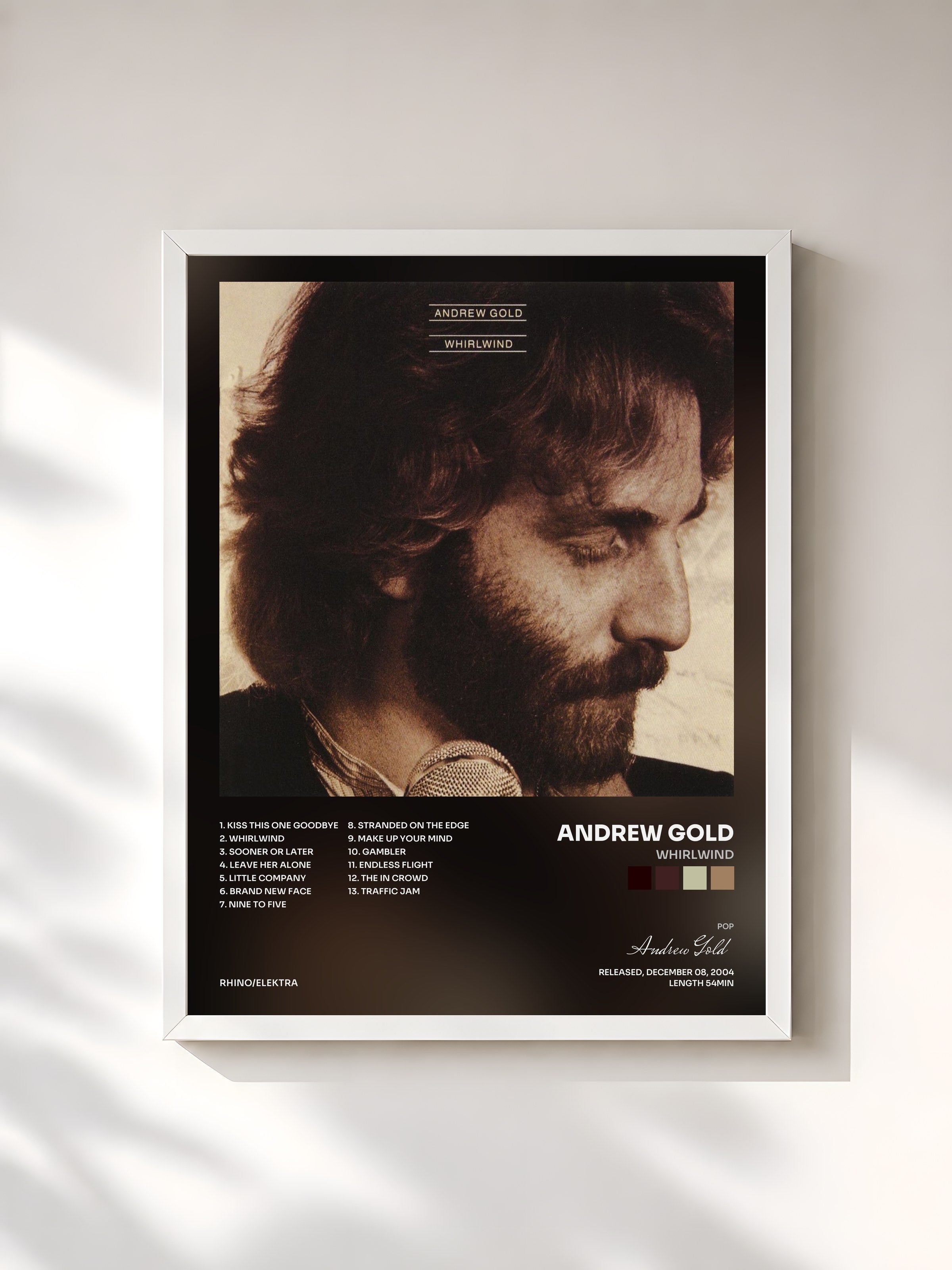 #blanc Tableau de l'album Whirlwind de Andrew Gold, cadre blanc, imprimé et encadré en France