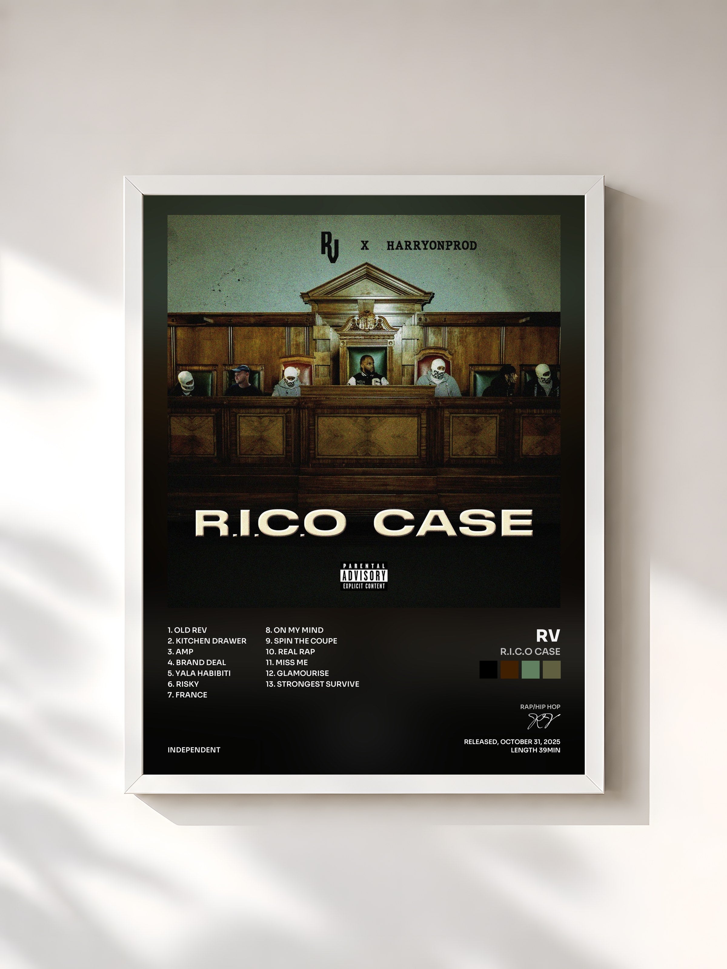 #blanc Tableau de l'album R.I.C.O Case de RV, cadre blanc, imprimé et encadré en France