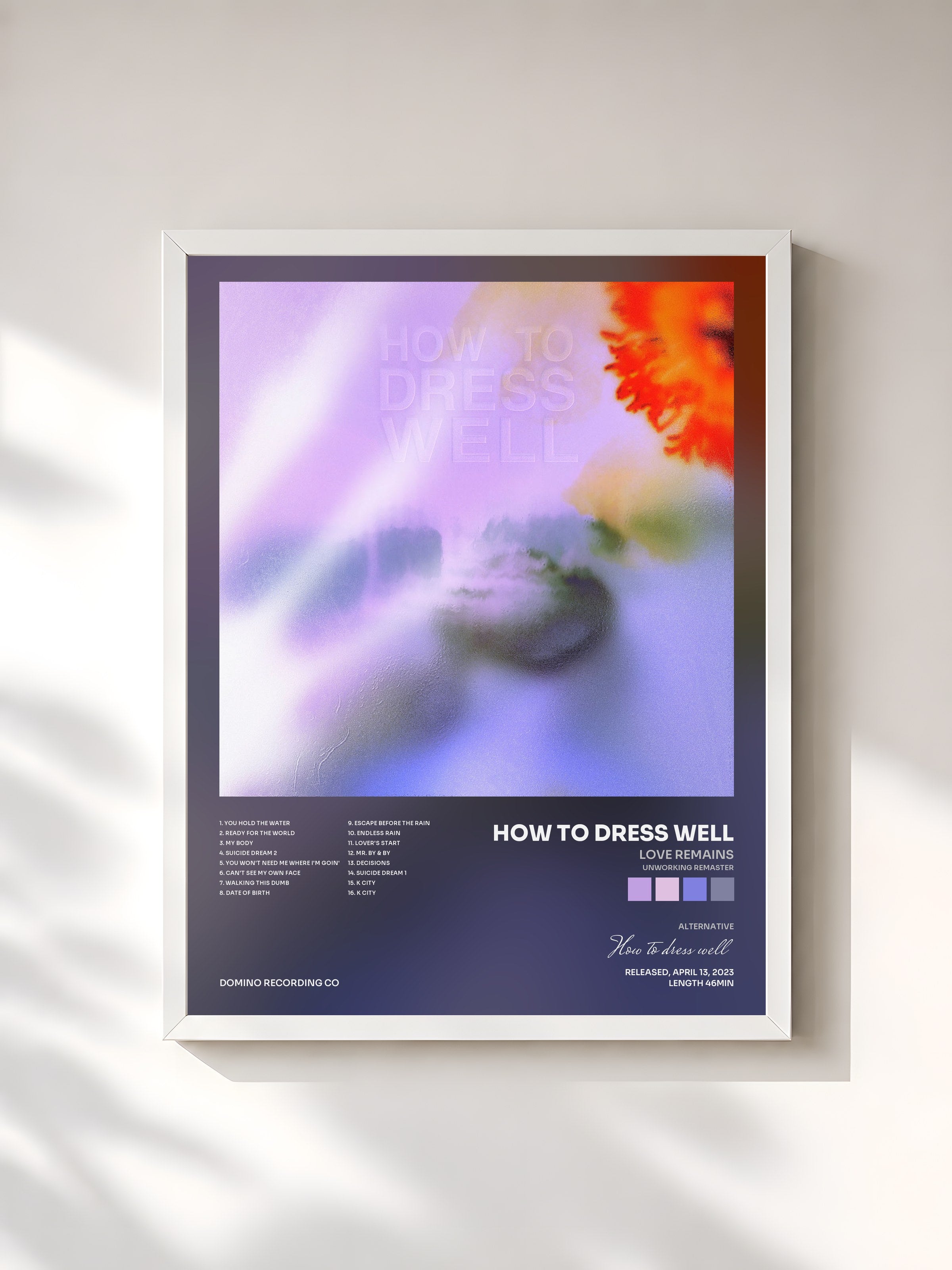 #blanc Tableau de l'album Love Remains (Unworking Remaster) de How to dress well, cadre blanc, imprimé et encadré en France