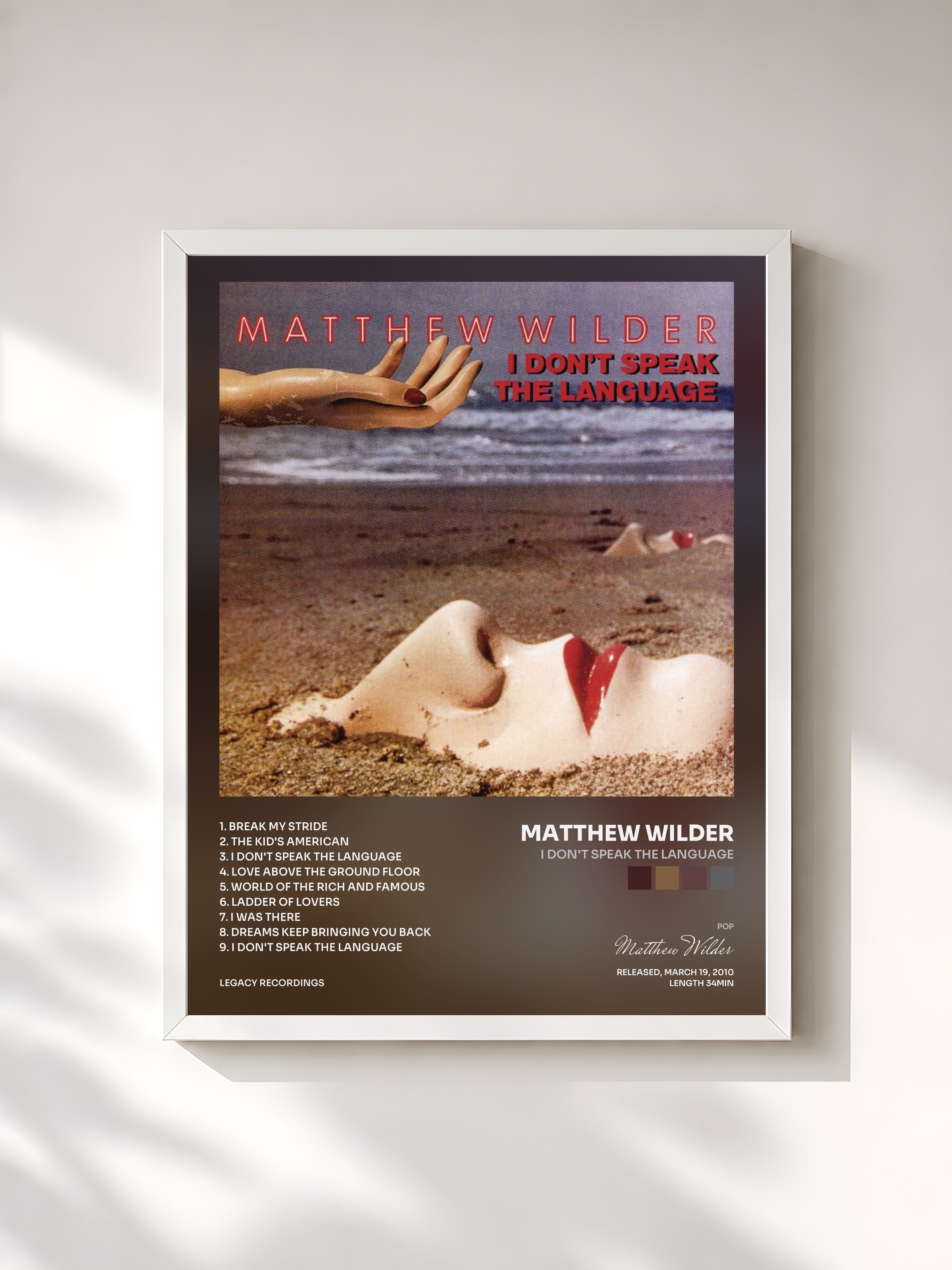#blanc Tableau de l'album I Don't Speak The Language de Matthew Wilder, cadre blanc, imprimé et encadré en France