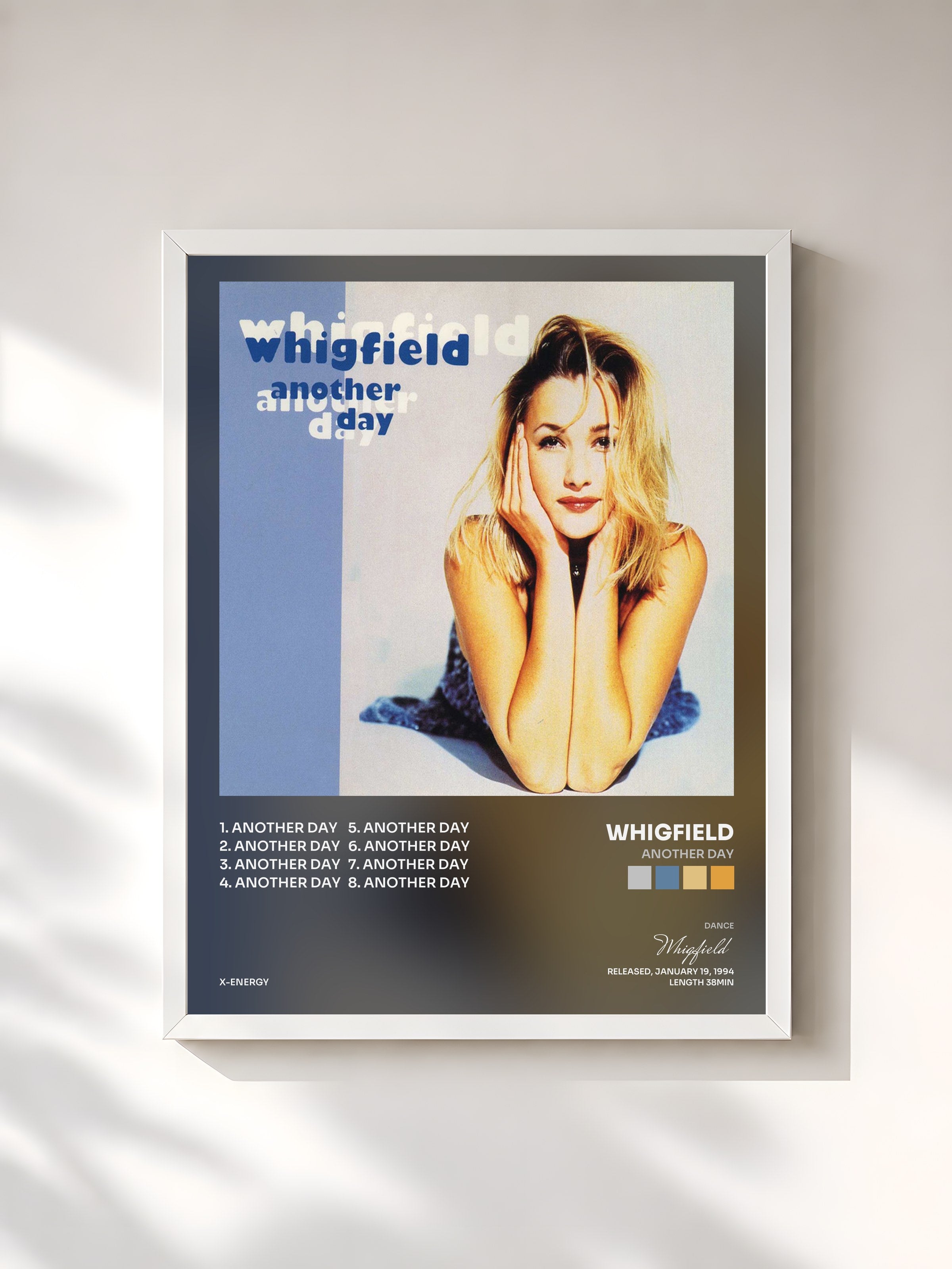#blanc Tableau de l'album Another Day de Whigfield, cadre blanc, imprimé et encadré en France