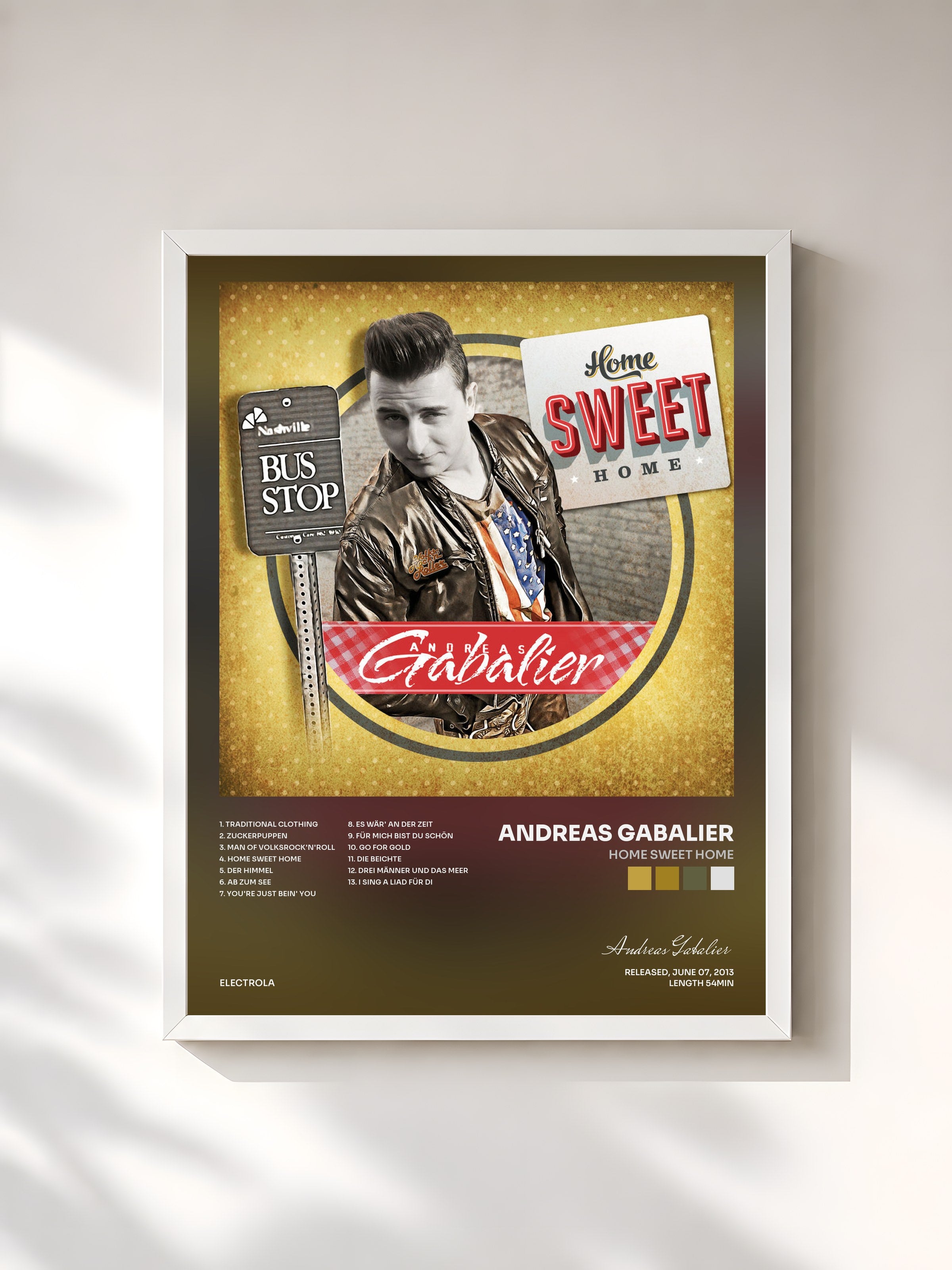 #blanc Tableau de l'album Home Sweet Home de Andreas Gabalier, cadre blanc, imprimé et encadré en France