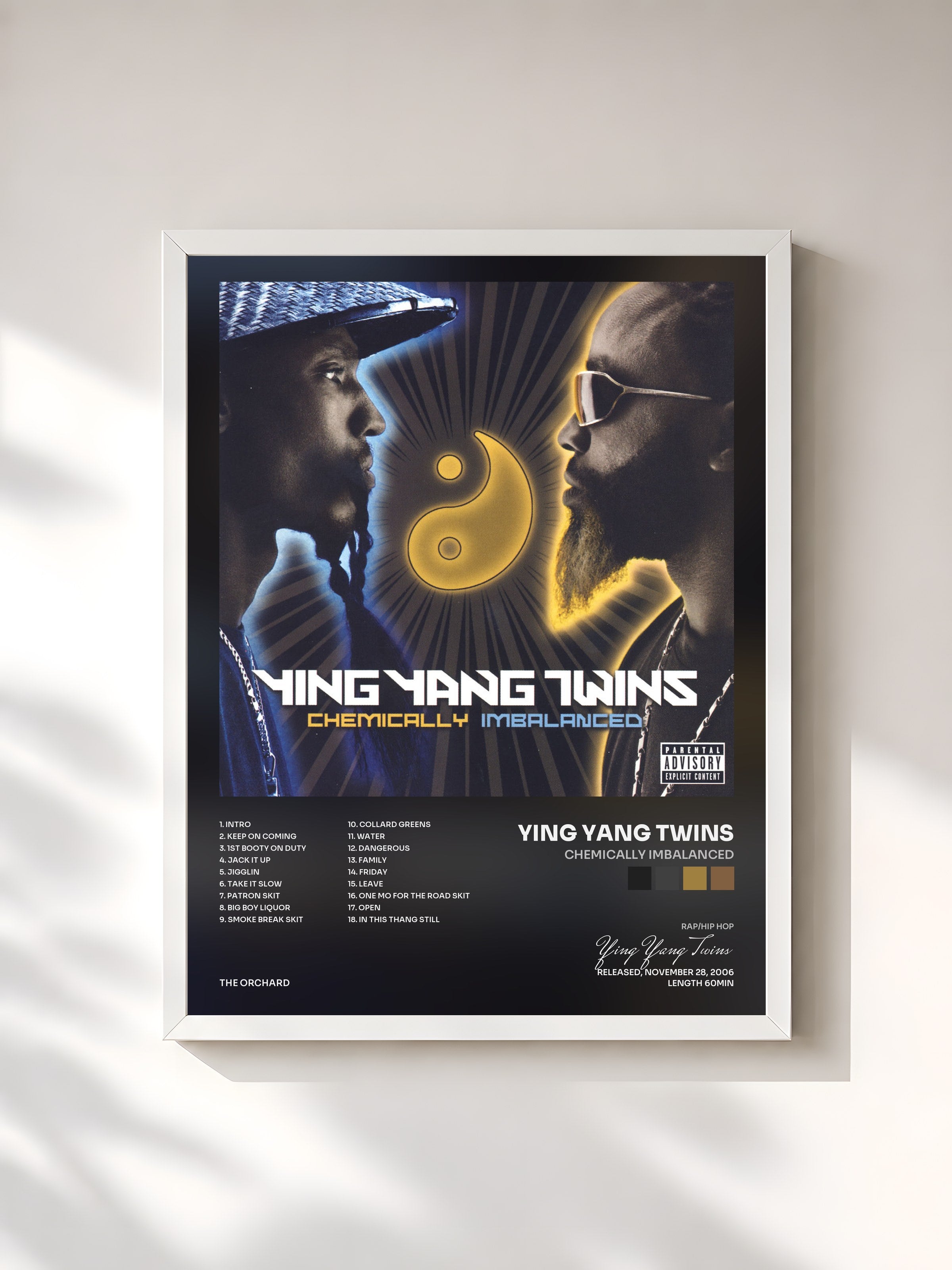 #blanc Tableau de l'album Chemically Imbalanced de Ying Yang Twins, cadre blanc, imprimé et encadré en France