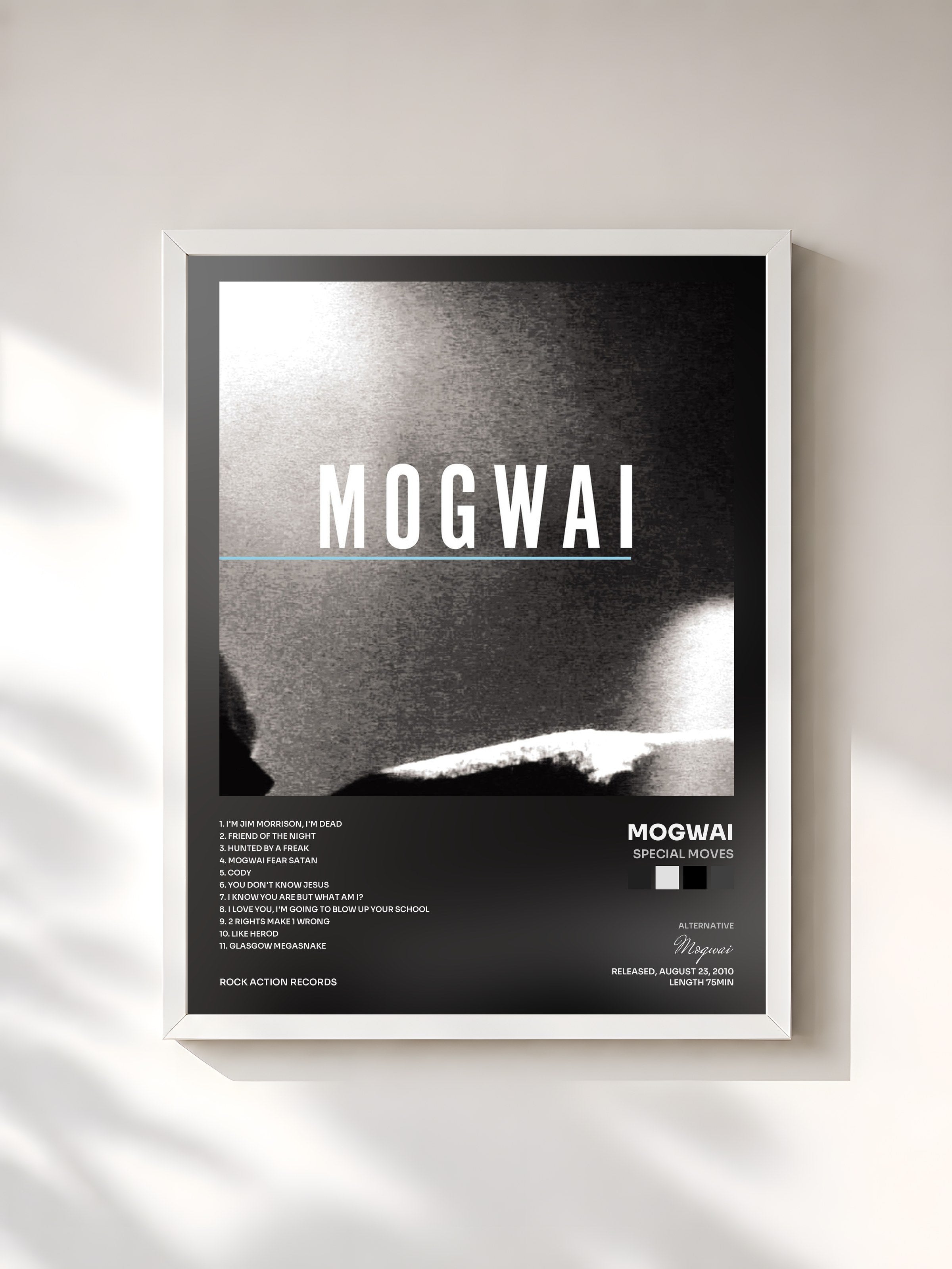 #blanc Tableau de l'album Special Moves de Mogwai, cadre blanc, imprimé et encadré en France