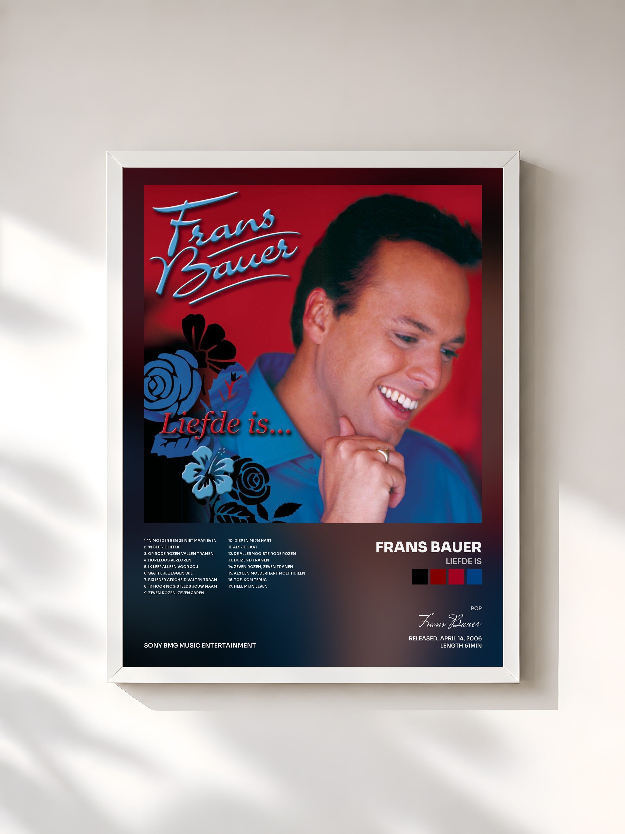 #blanc Tableau de l'album Liefde Is de Frans Bauer, cadre blanc, imprimé et encadré en France