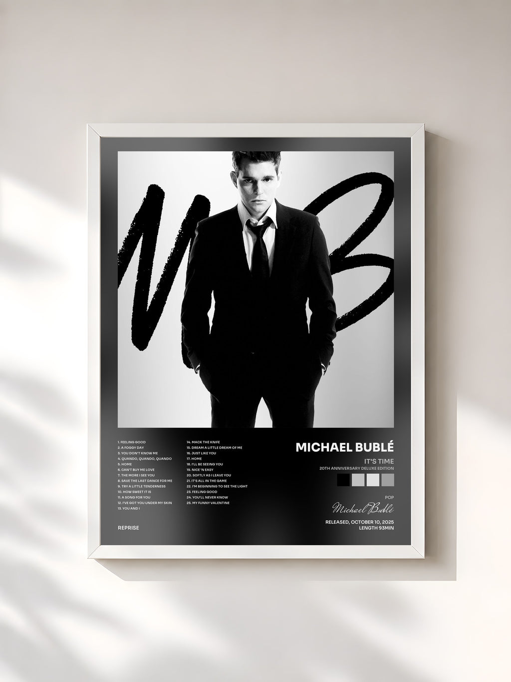 #blanc Tableau de l'album It's Time (20th Anniversary Deluxe Edition) de Michael Bublé, cadre blanc, imprimé et encadré en France