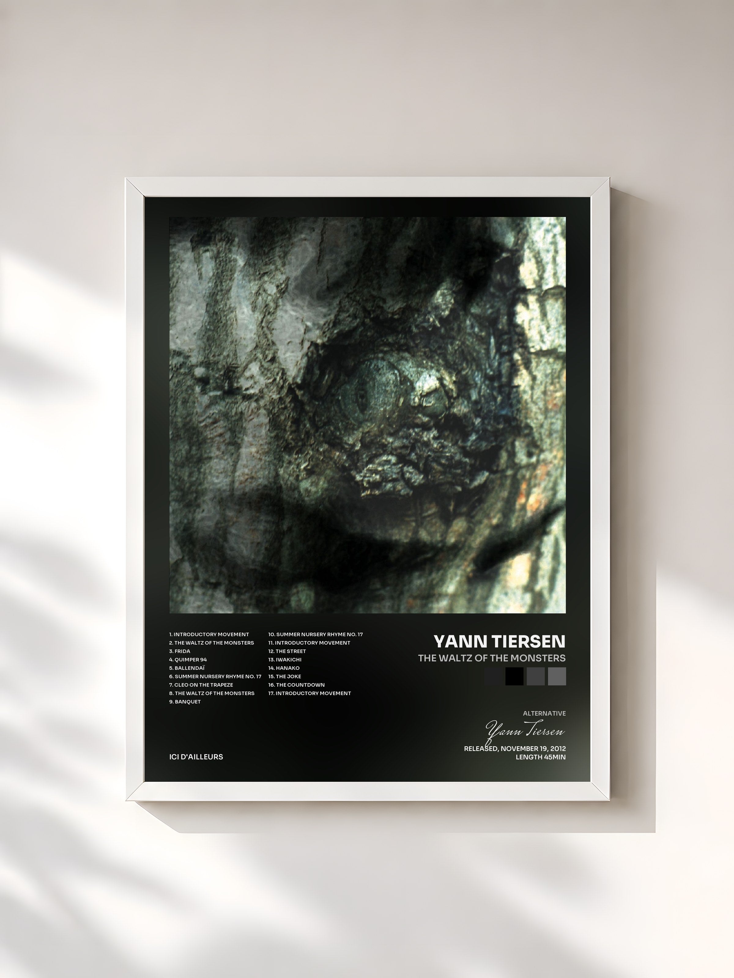 #blanc Tableau de l'album The Waltz of the Monsters de Yann Tiersen, cadre blanc, imprimé et encadré en France