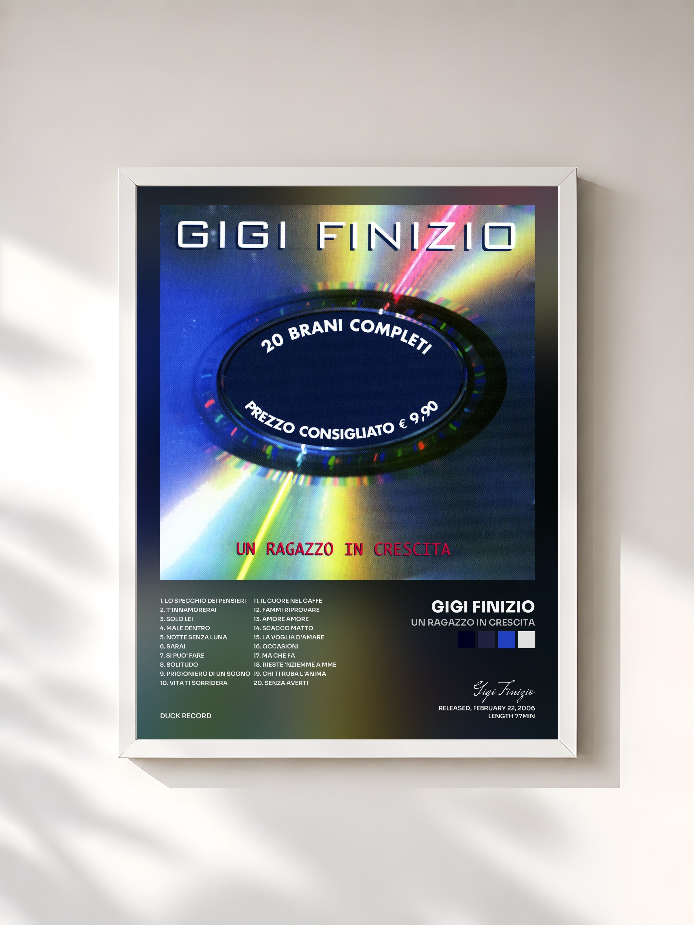 #blanc Tableau de l'album Un Ragazzo In Crescita de Gigi Finizio, cadre blanc, imprimé et encadré en France