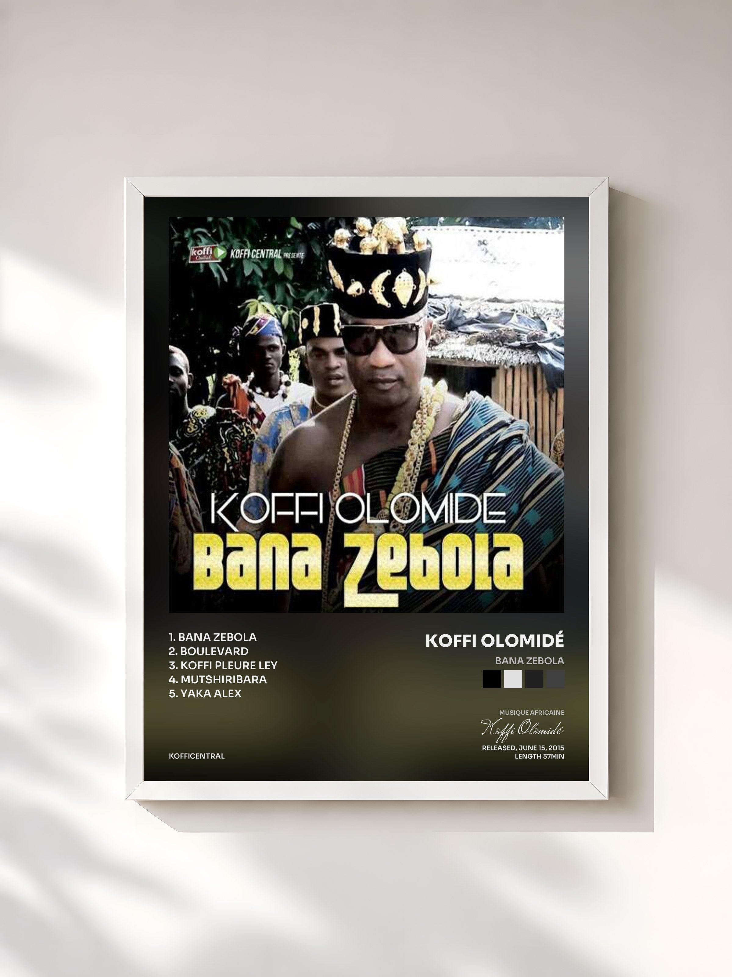 #blanc Tableau de l'album Bana Zebola de Koffi Olomidé, cadre blanc, imprimé et encadré en France