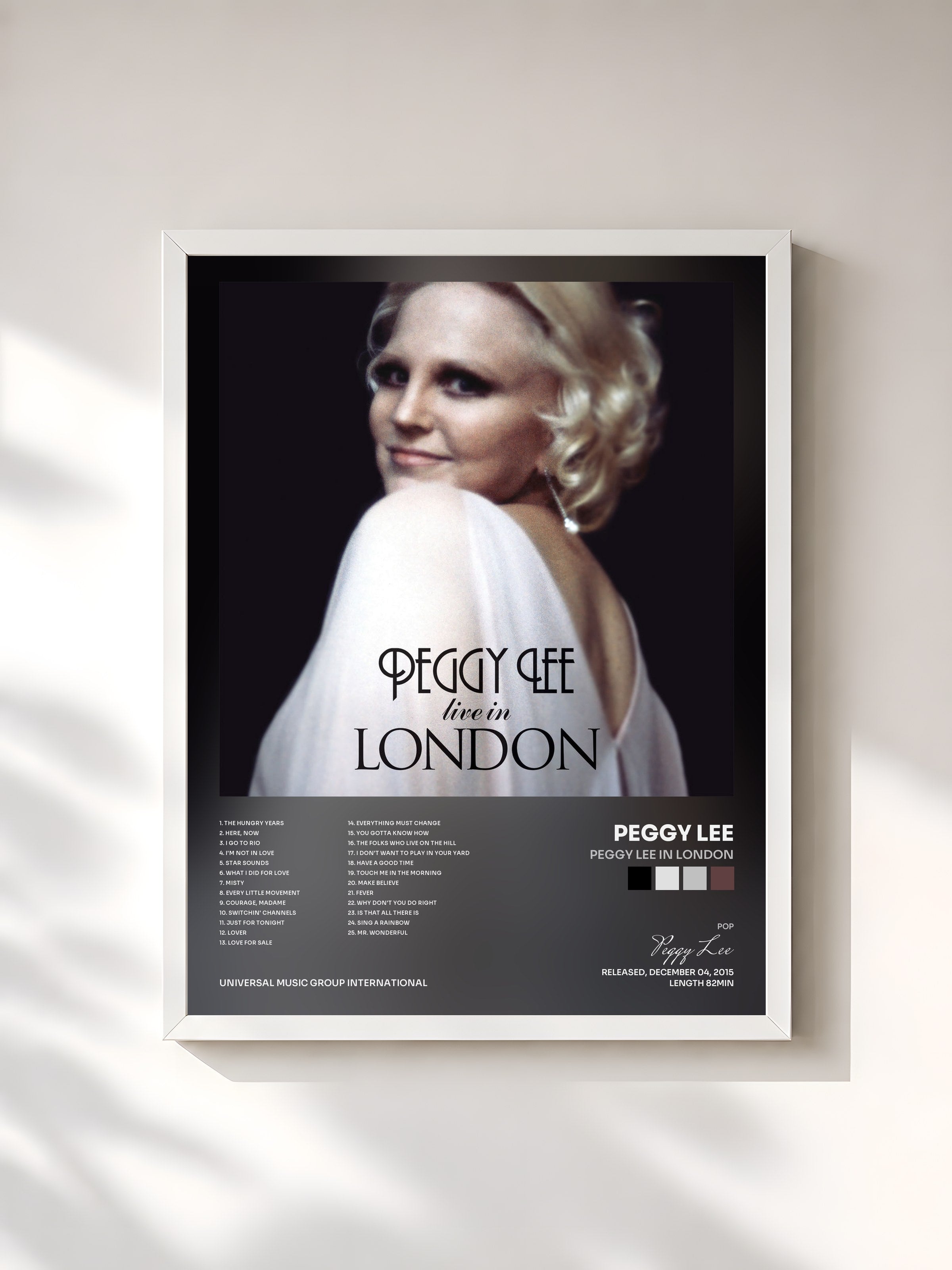 #blanc Tableau de l'album Peggy Lee In London de Peggy Lee, cadre blanc, imprimé et encadré en France