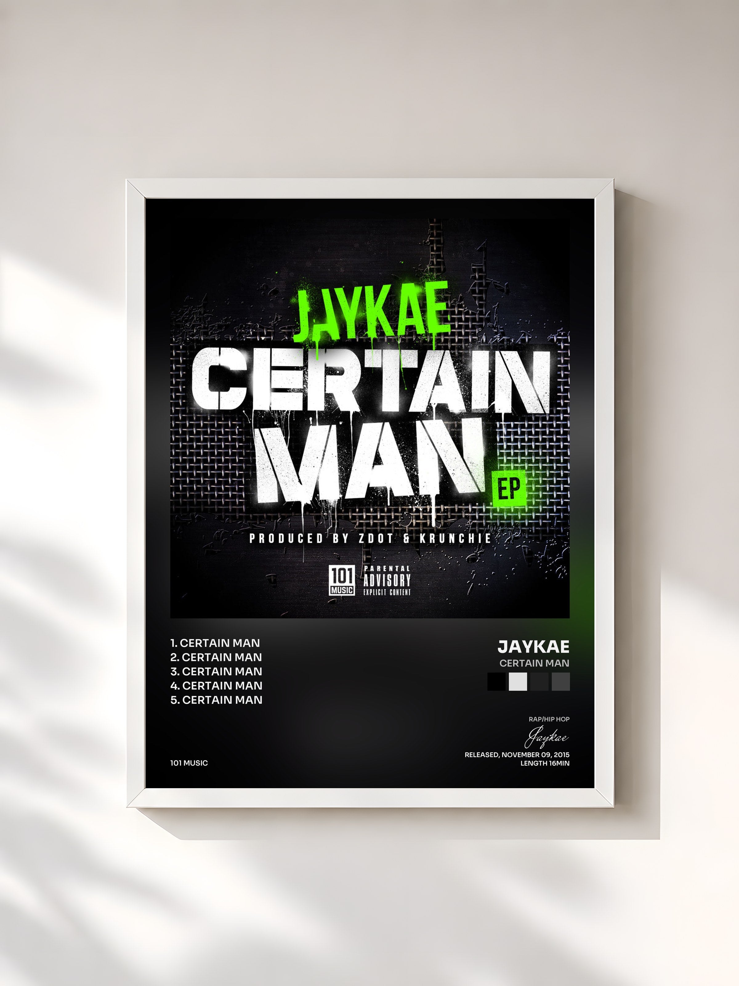 #blanc Tableau de l'album Certain Man de Jaykae, cadre blanc, imprimé et encadré en France